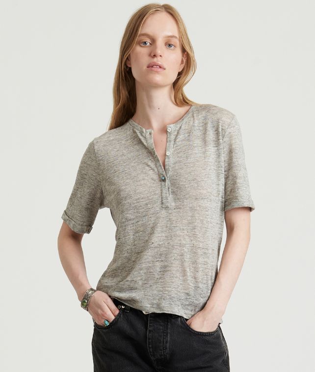 Charlie T-Shirt Serafino In Jersey Di Lino