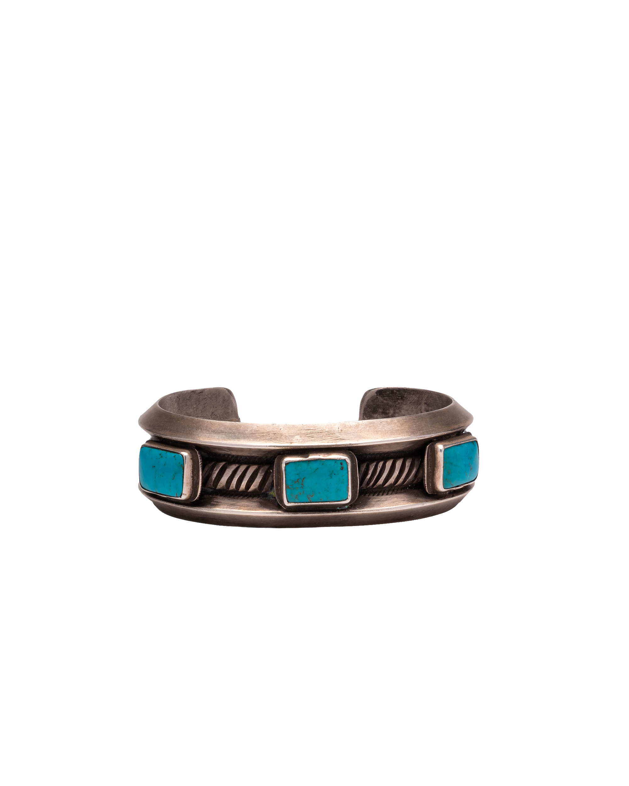 Silver bracelet with Square Turquoise Stone and Side Engravings