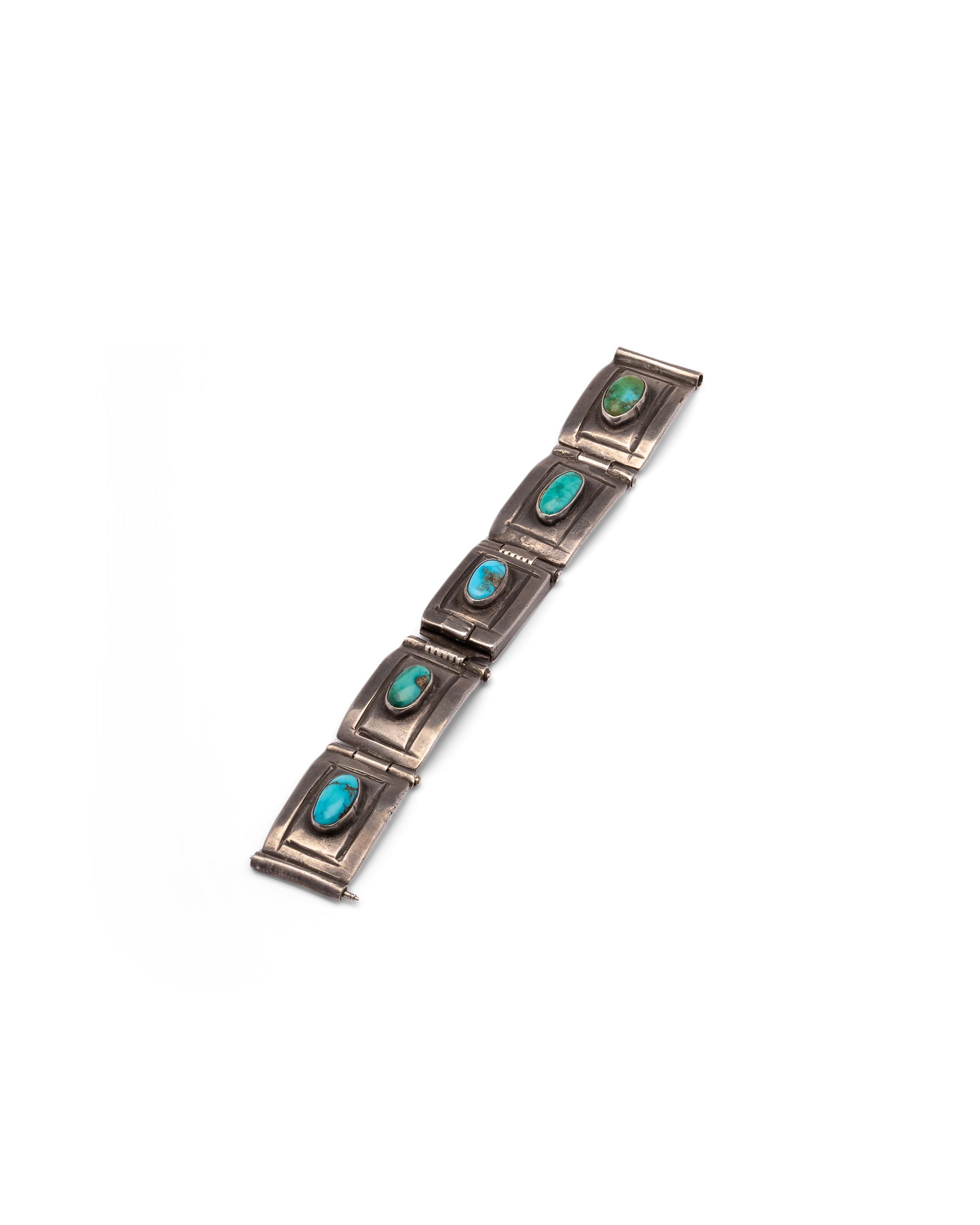 Modular Silver Watch Band with Oval Turquoise Stones