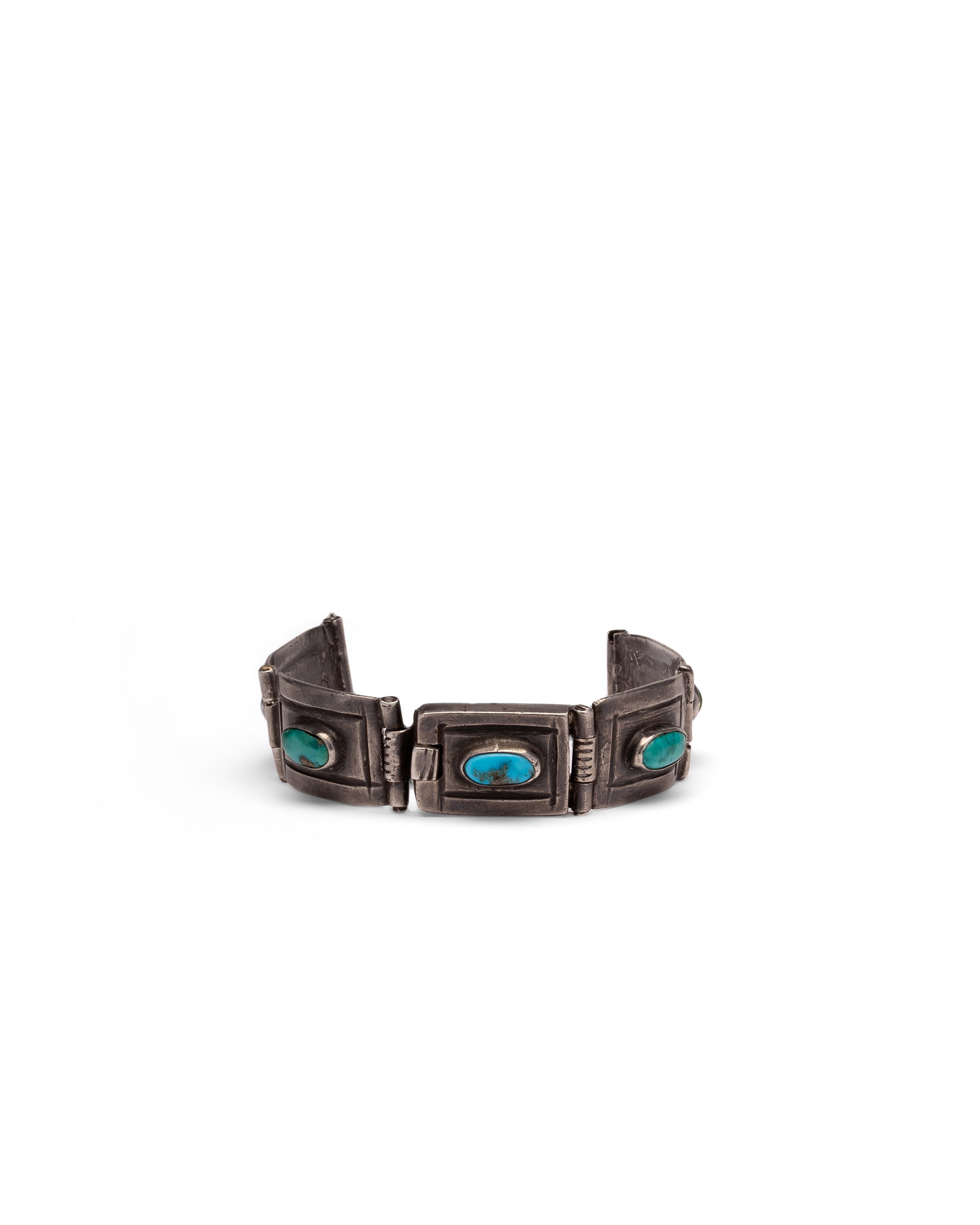 Modular Silver Watch Band with Oval Turquoise Stones