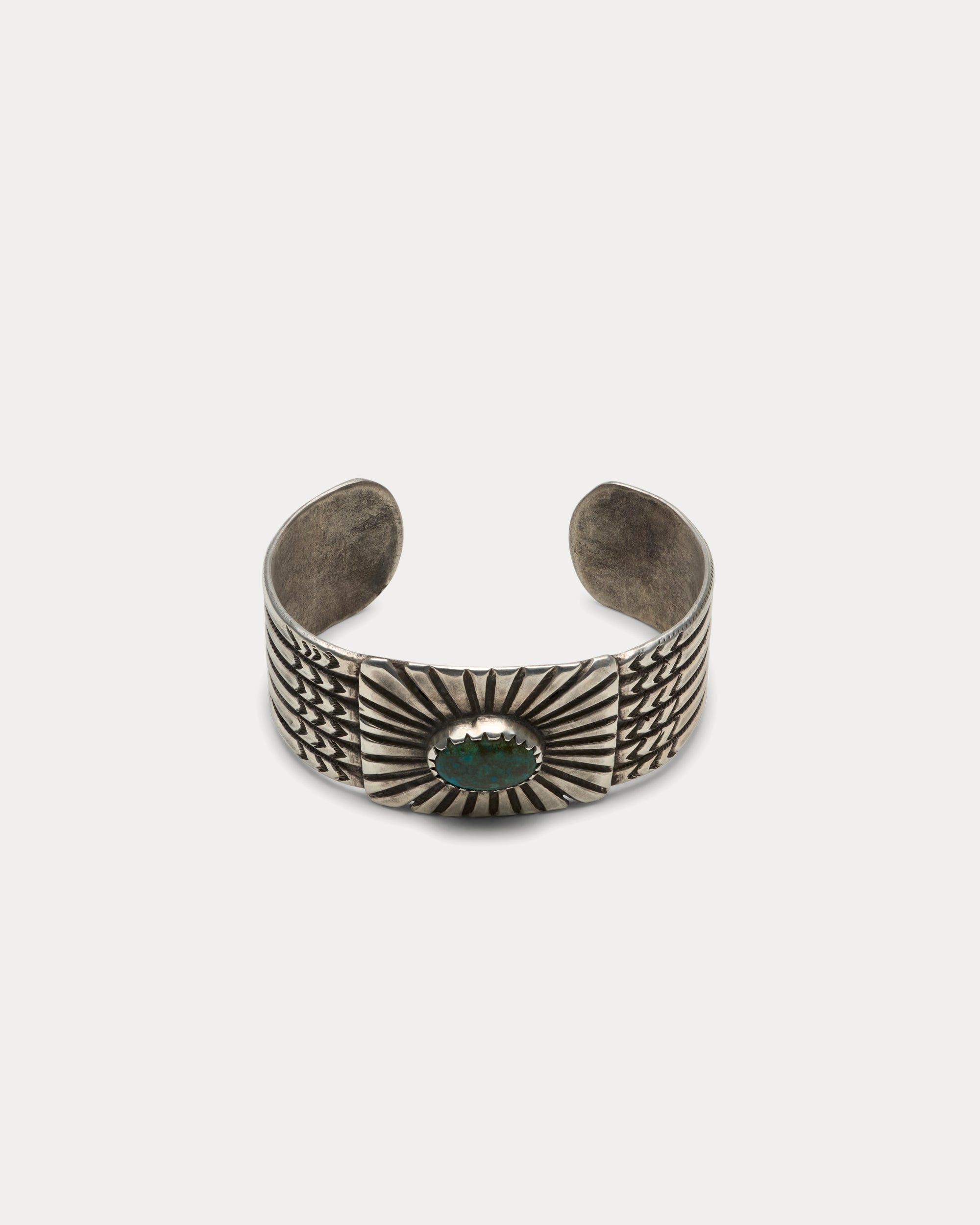 Bracciale Cesellato in Argento Fascia Multipla con Turchese Verde Scuro
