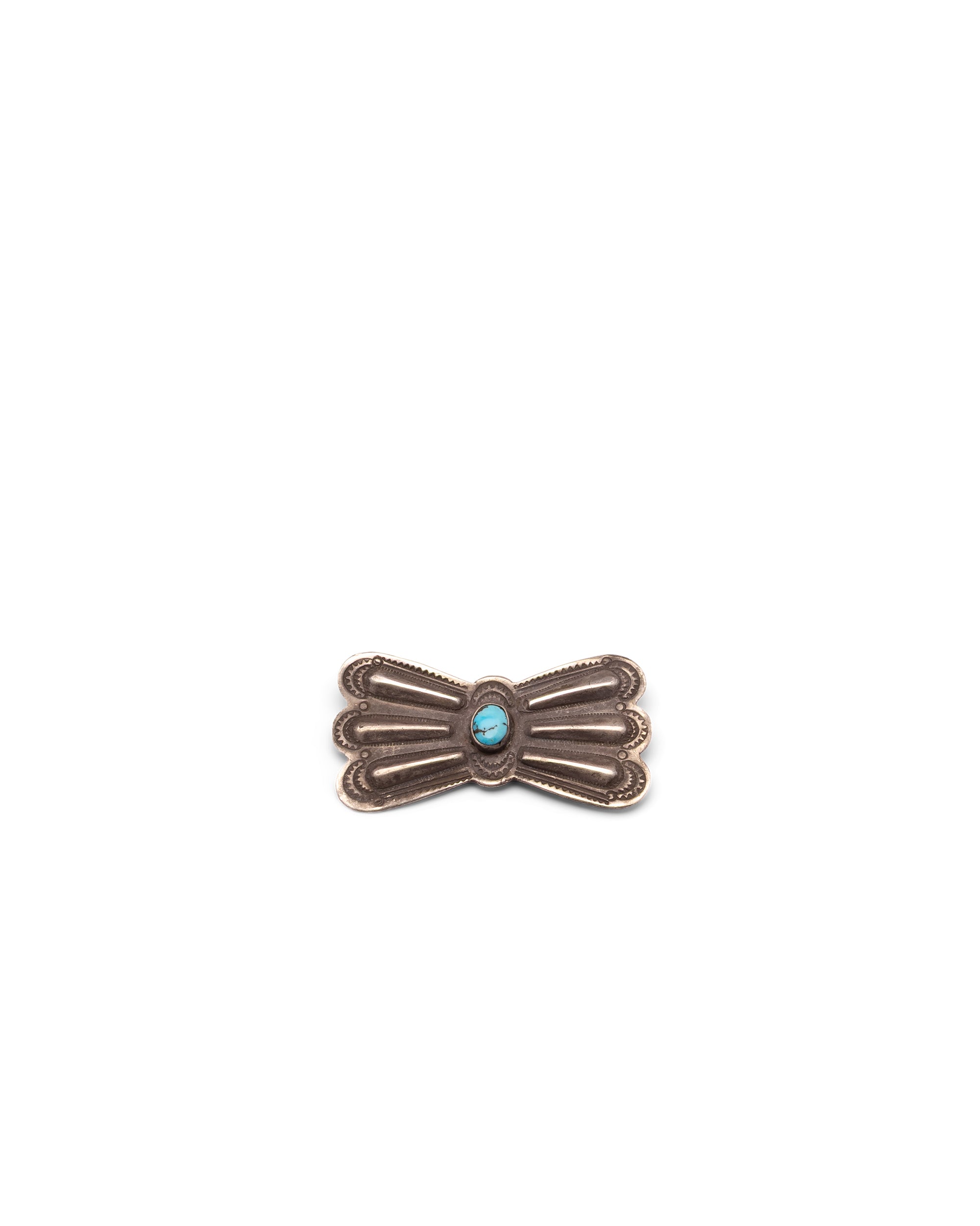 Chiseled Silver Pin with Oval Turquoise Stone