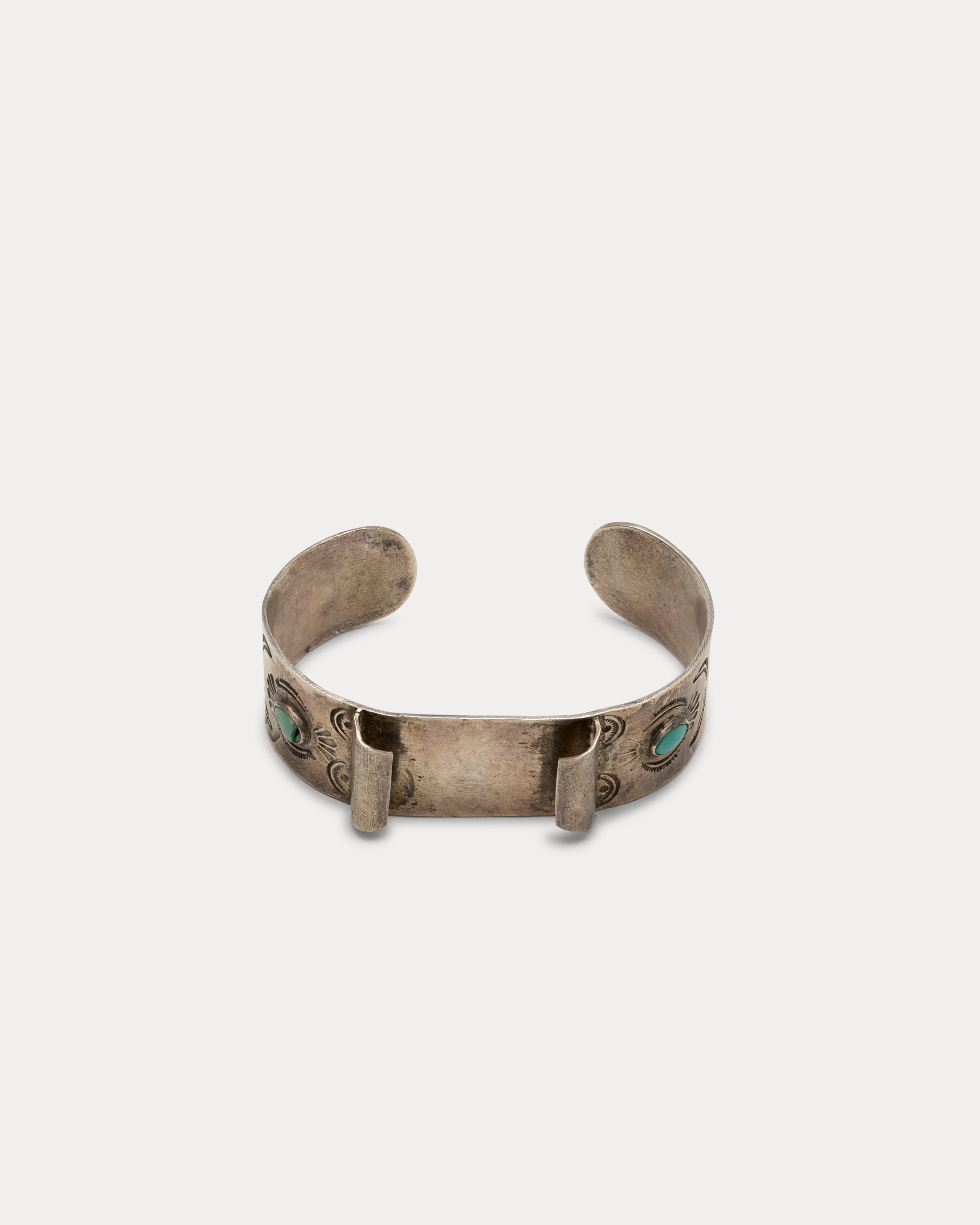 Bracciale Porta-Orologio in Argento con Motivi Floreali e Turchesi