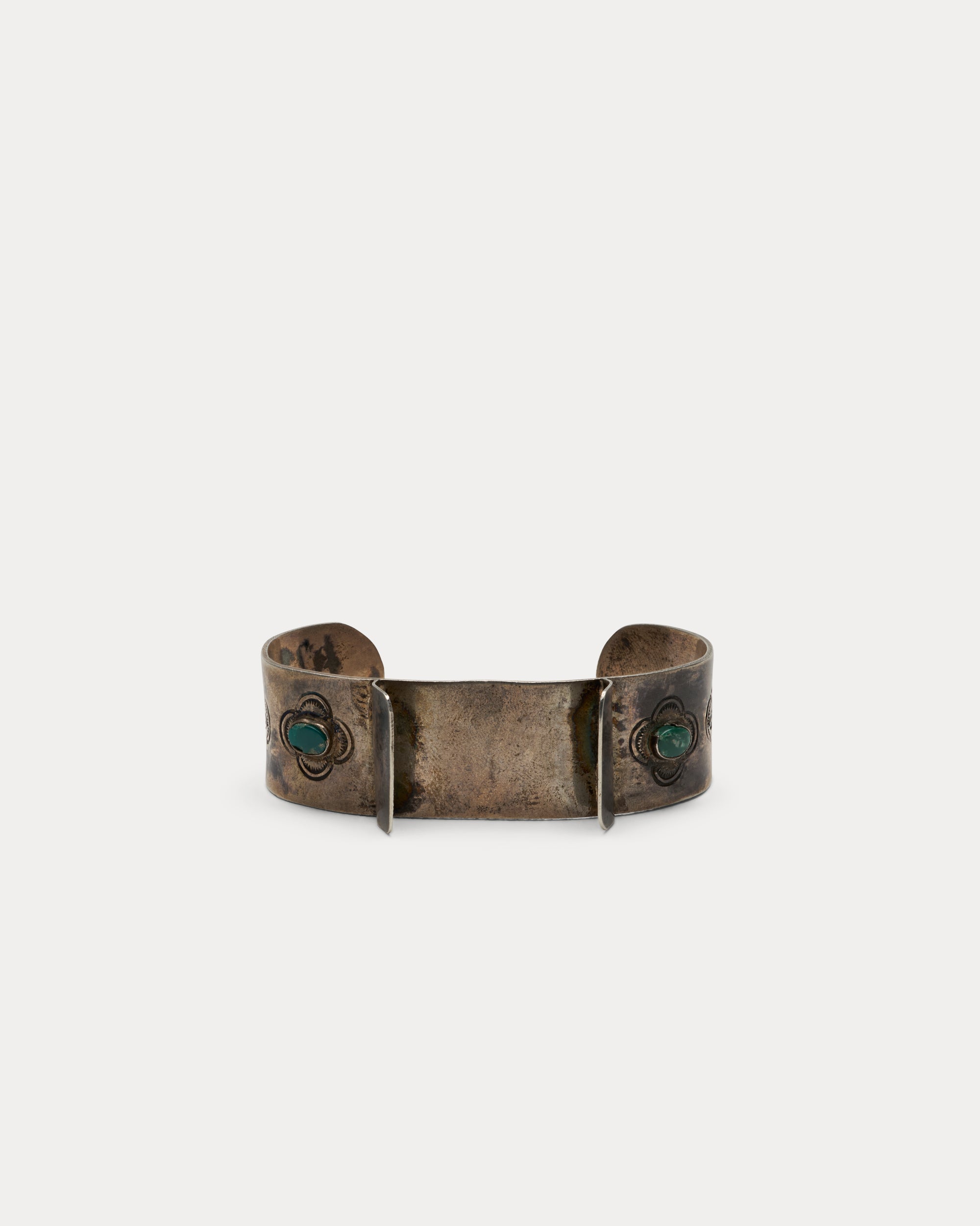 Bracciale Porta-Orologio in Argento con Motivi Floreali e Turchese Verde