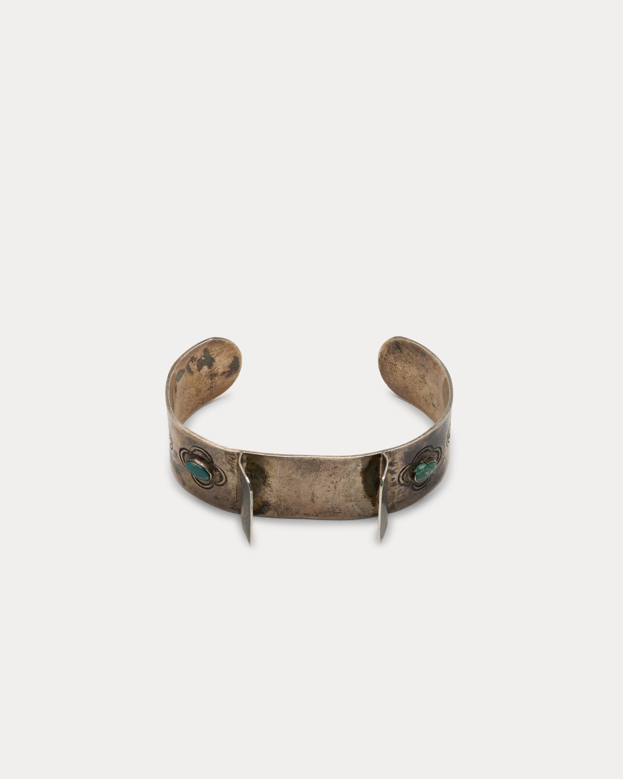 Bracciale Porta-Orologio in Argento con Motivi Floreali e Turchese Verde