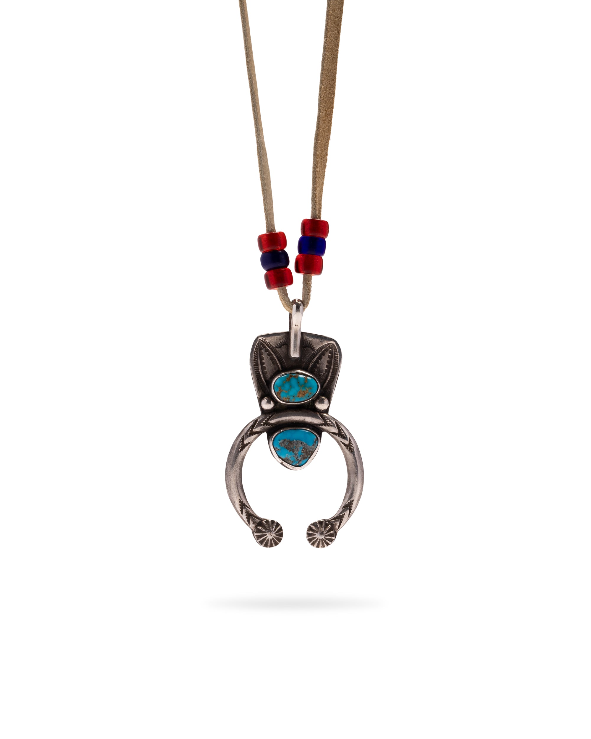 Suede Necklace with Silver Pendant and Turquoise Stones