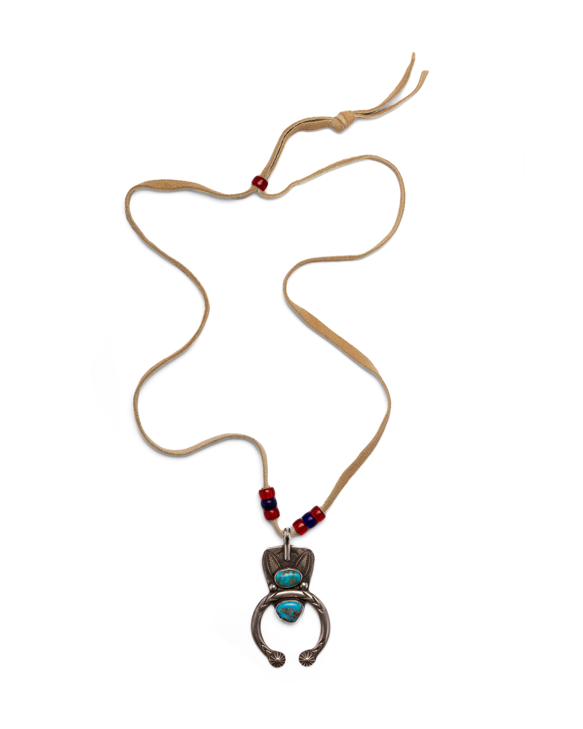 Suede Necklace with Silver Pendant and Turquoise Stones