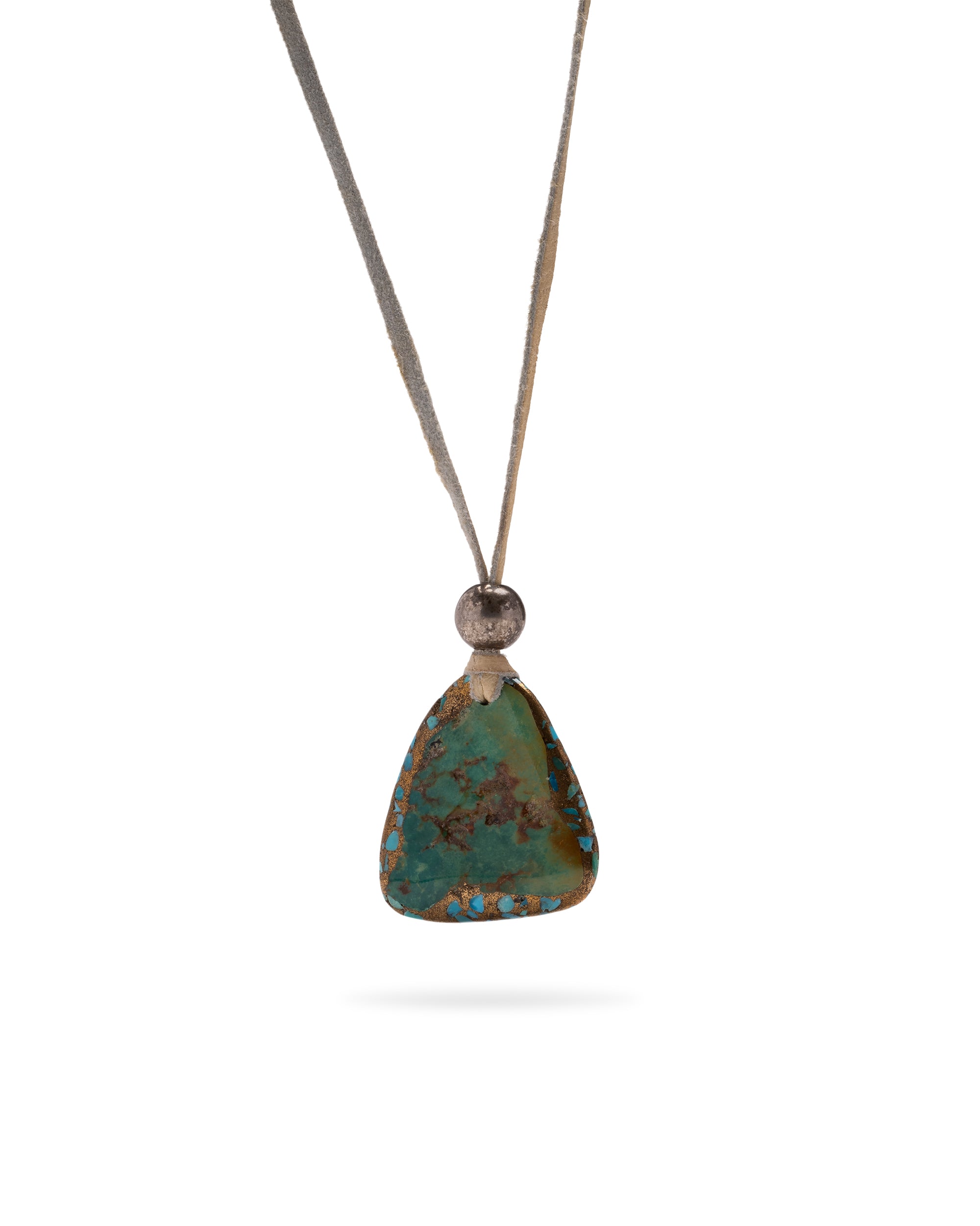 Natural Leather Necklace with Carved Raw Turquoise Pendant