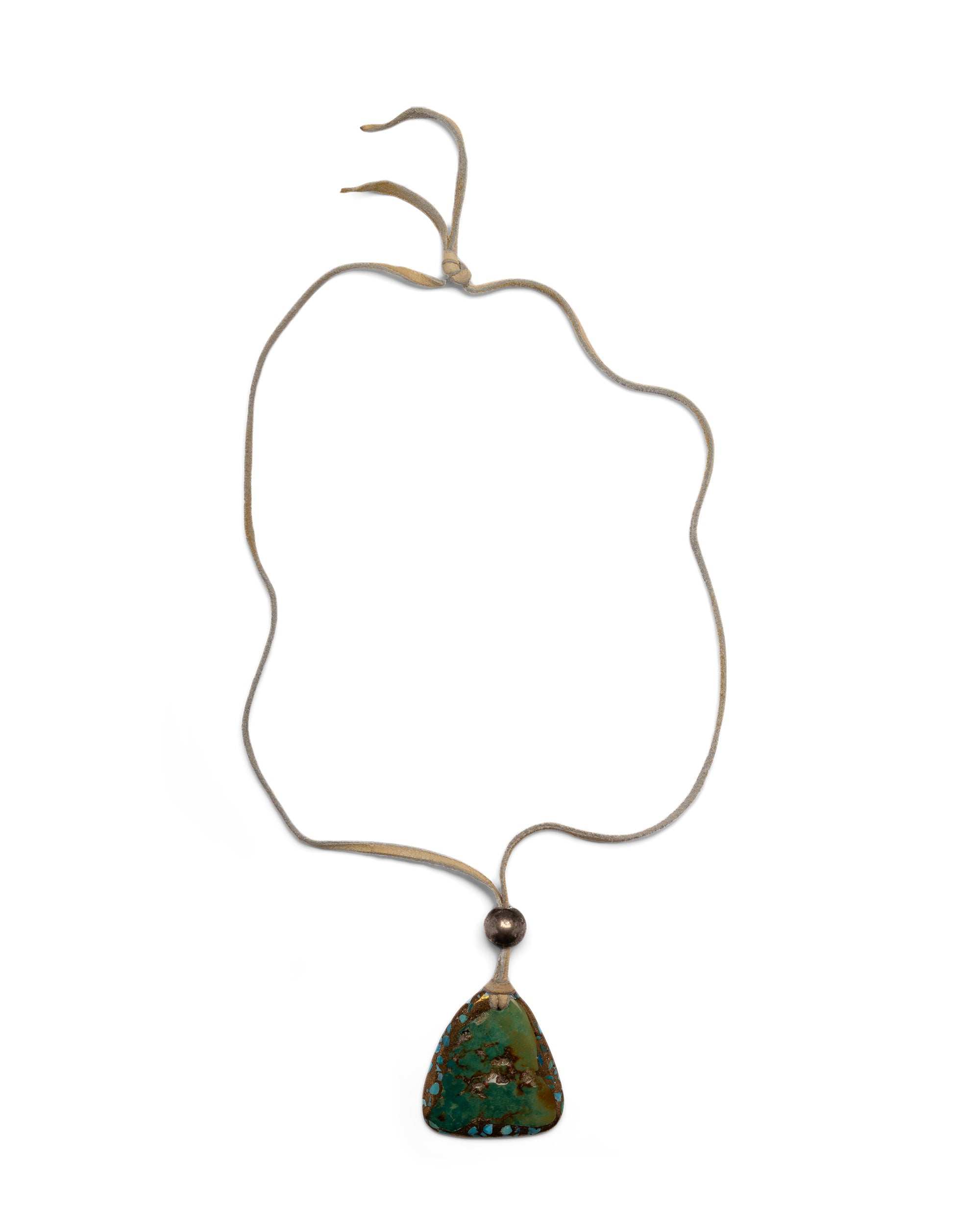 Natural Leather Necklace with Carved Raw Turquoise Pendant