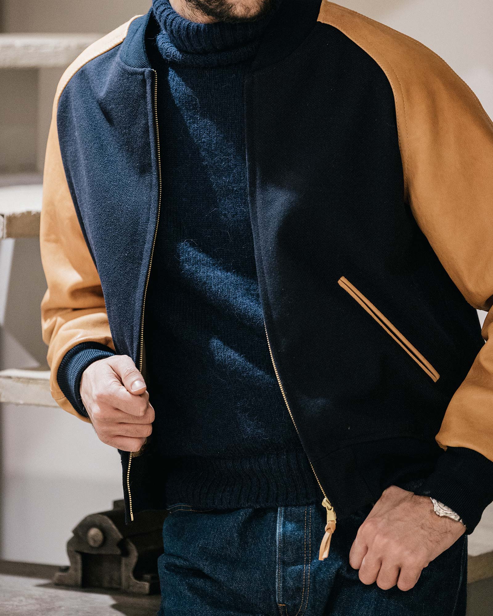 Boston Bomber Con Maniche In Pelle