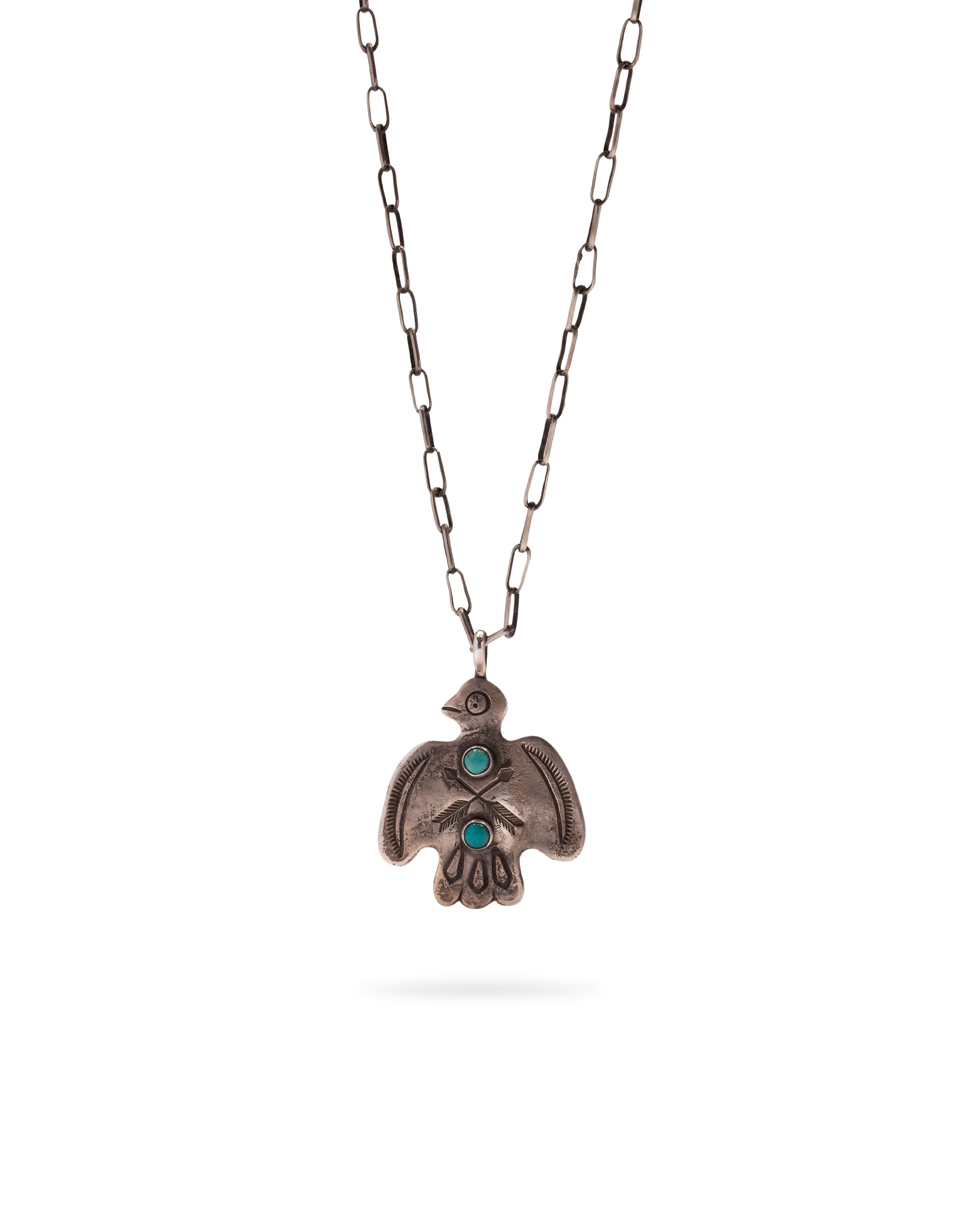 Silver Necklace with Navajo Eagle Pendant and Turquoise Stones