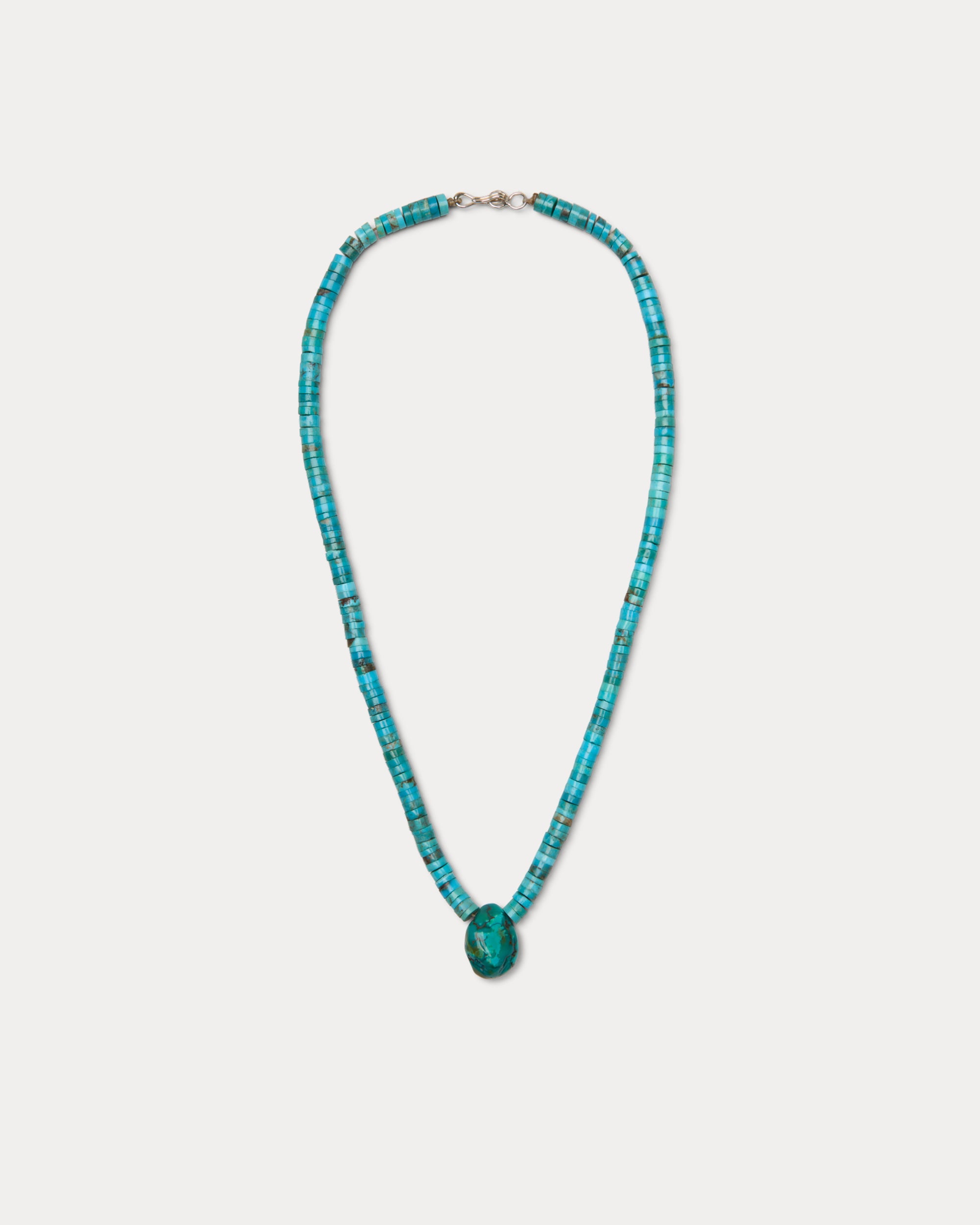 Natural Turquoise Disc Bead Necklace with Central Oval Stone