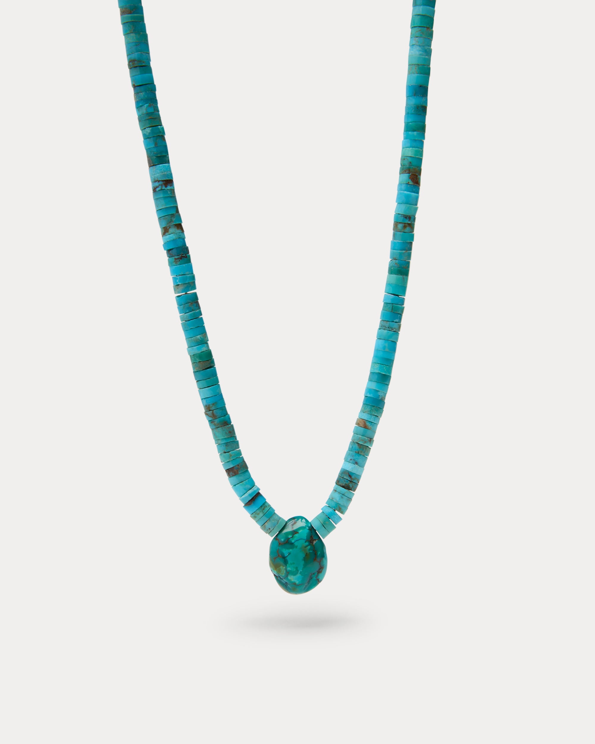 Natural Turquoise Disc Bead Necklace with Central Oval Stone