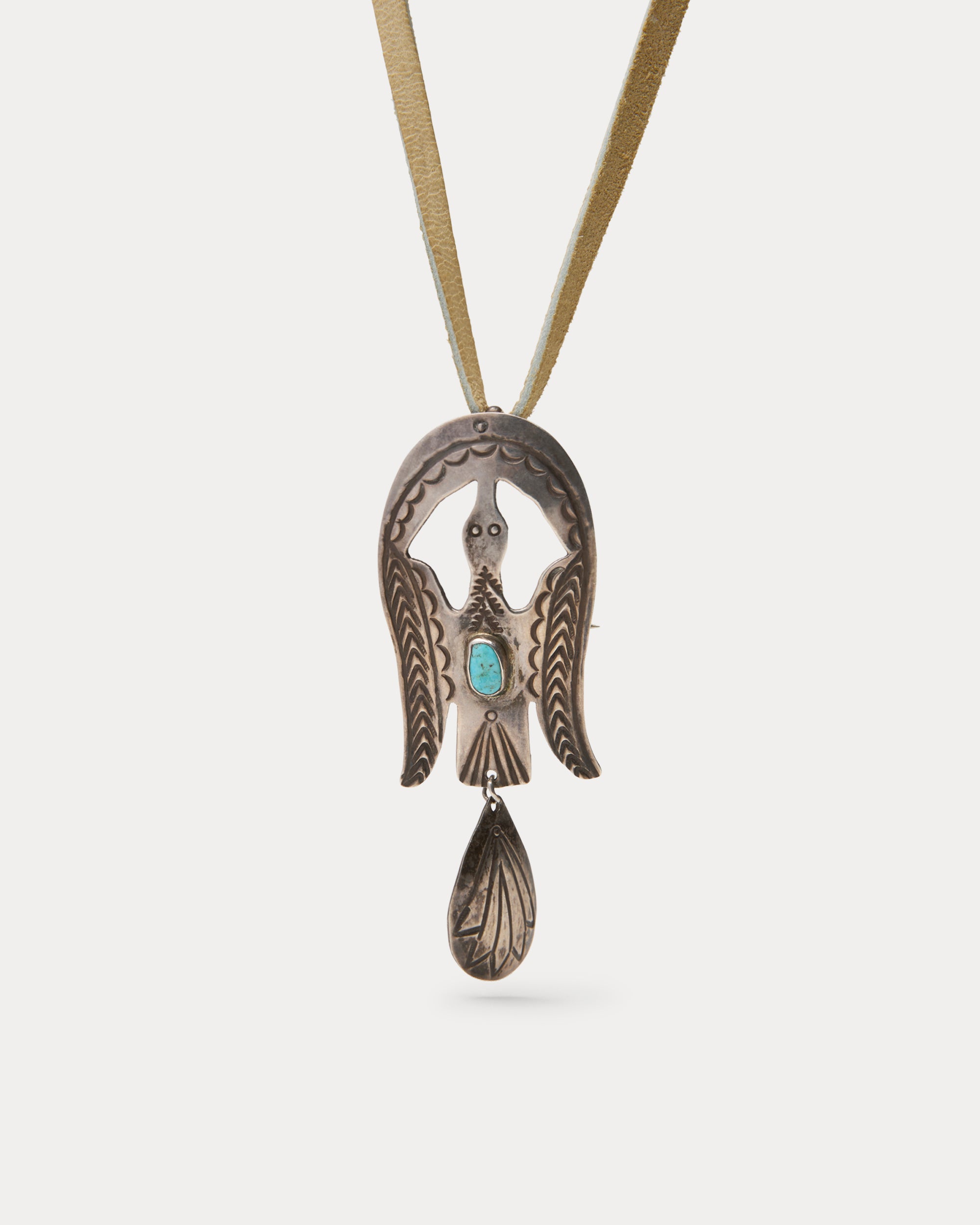 Collana in Pelle con Ciondolo Thunderbird in Argento e Turchese