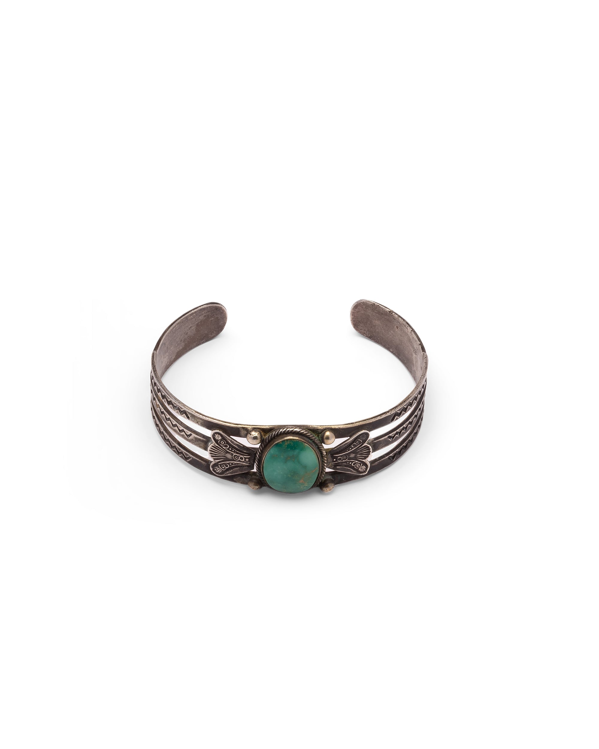 Double-Band Silver Bracelet with Oval Turquoise Stone