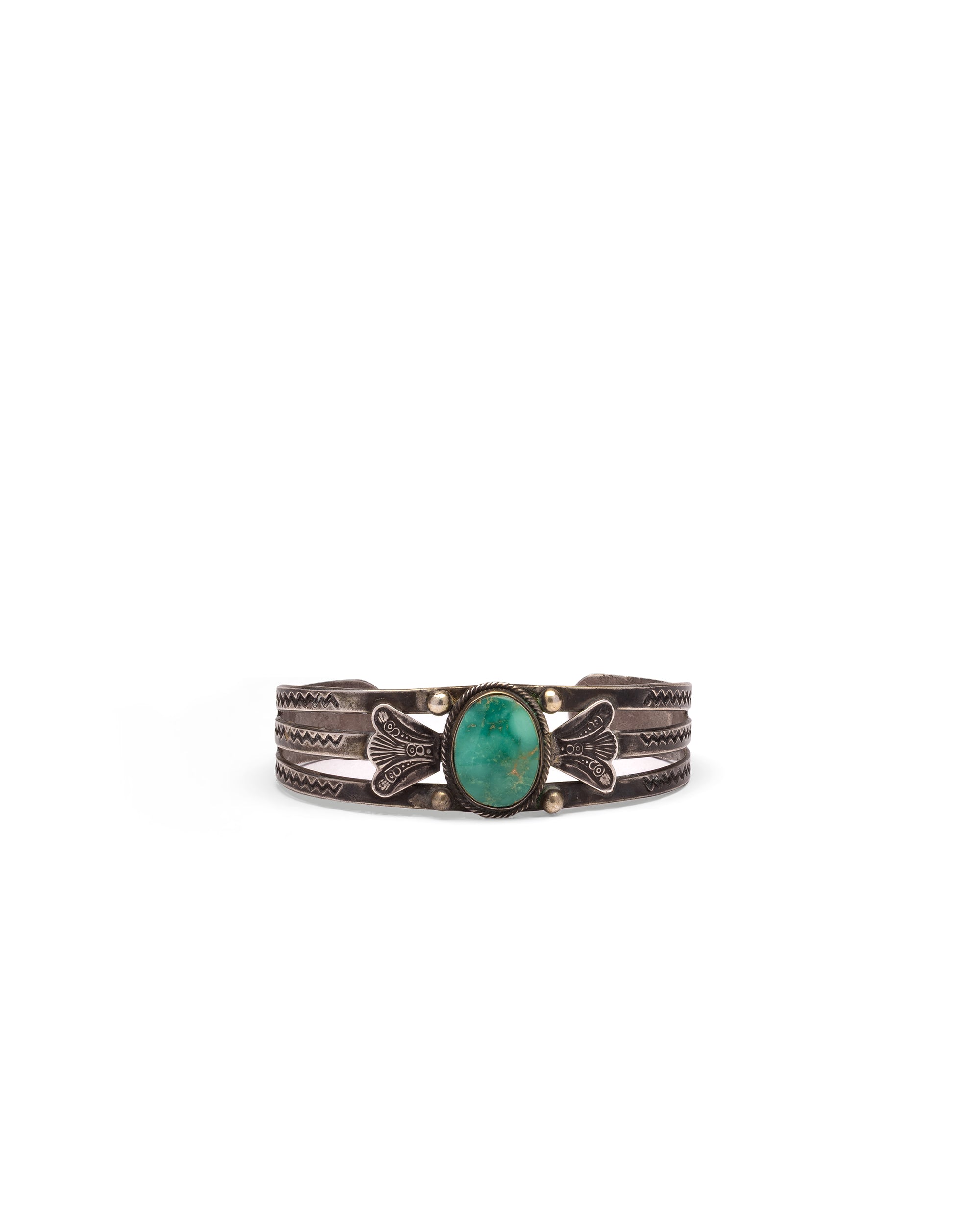 Double-Band Silver Bracelet with Oval Turquoise Stone