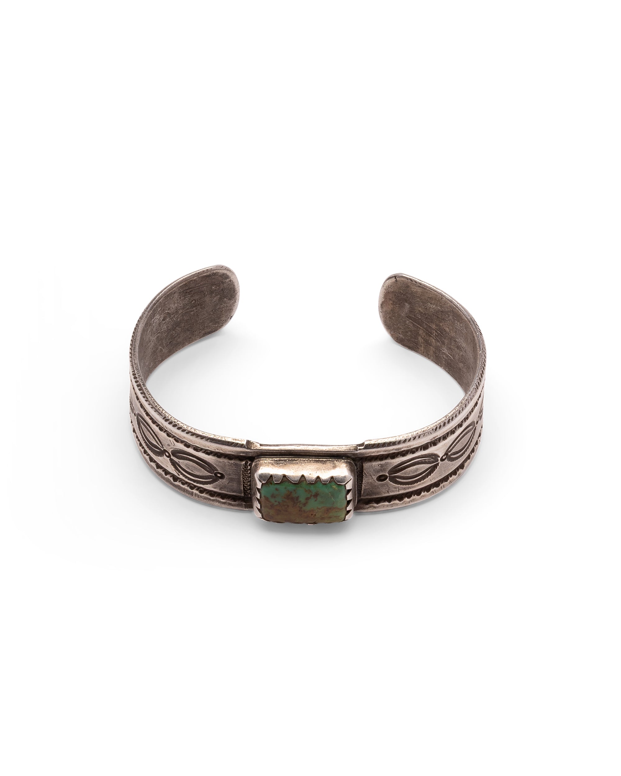 Silver bracelet with Rectangular Turquoise Stone and engravings
