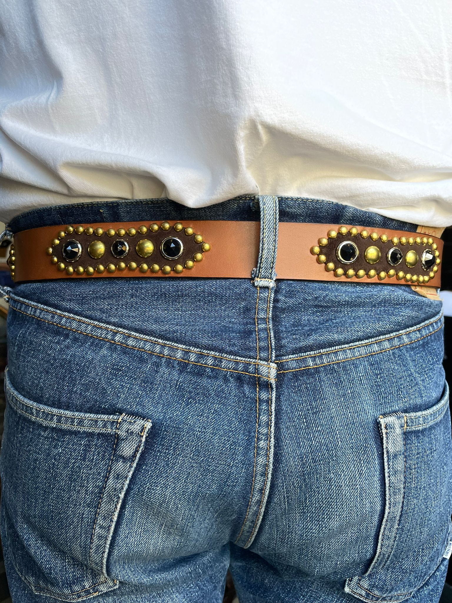 Buffalo Cintura con Fibbia Navajo e Borchie Applicate