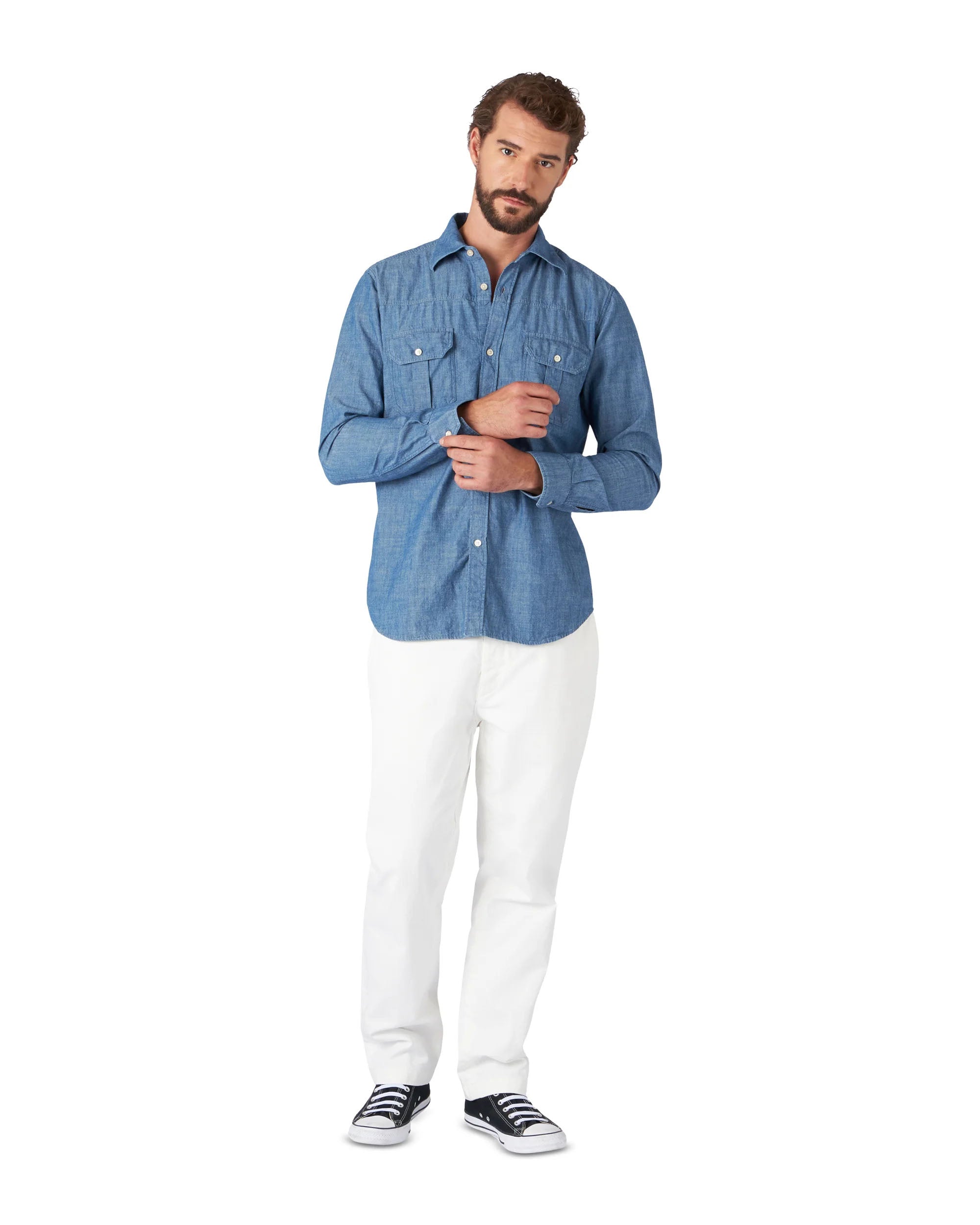 Amleto Camicia In Chambray Con Tasche A Toppa