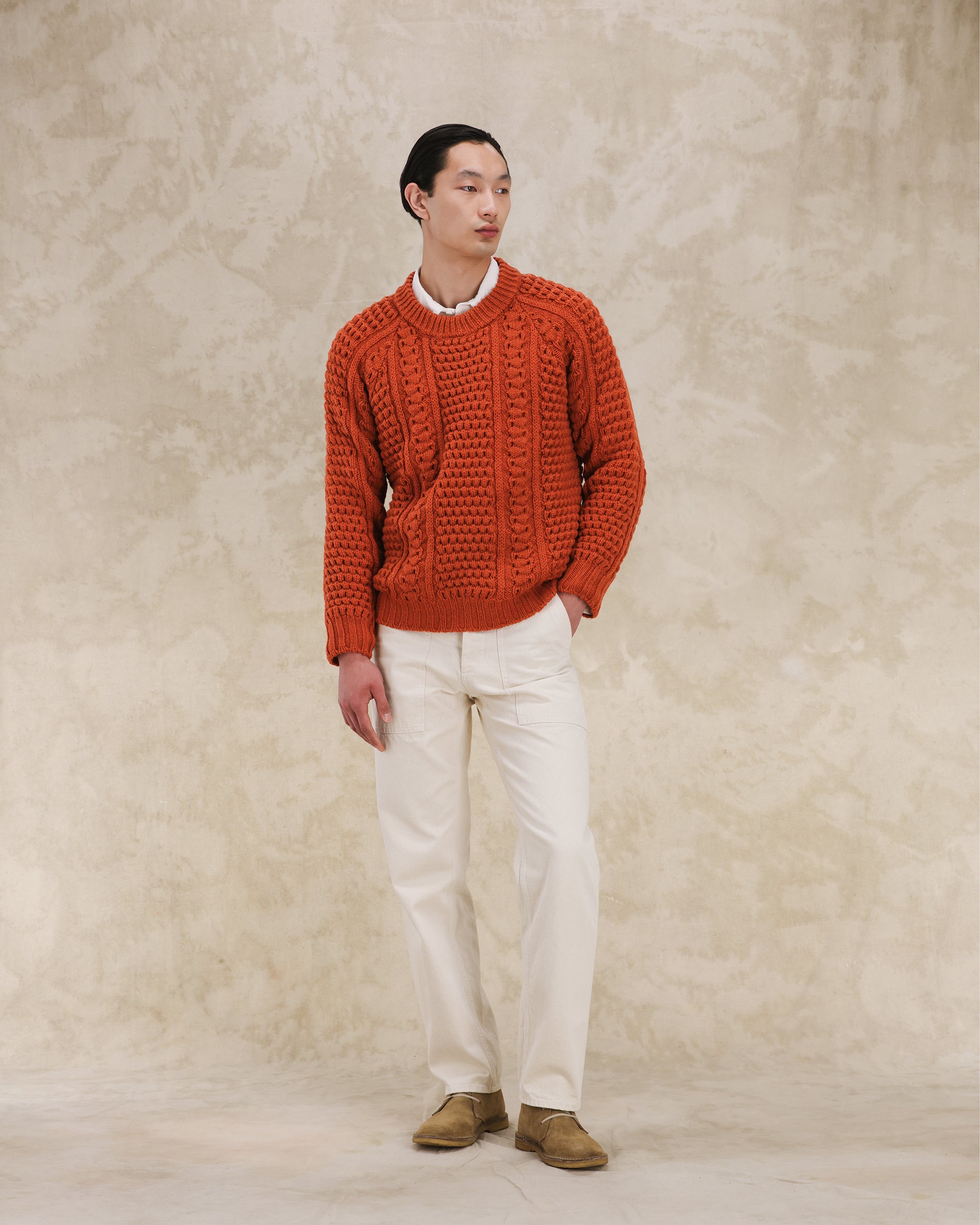 Aston Cable Knit Wool Crewneck Sweater