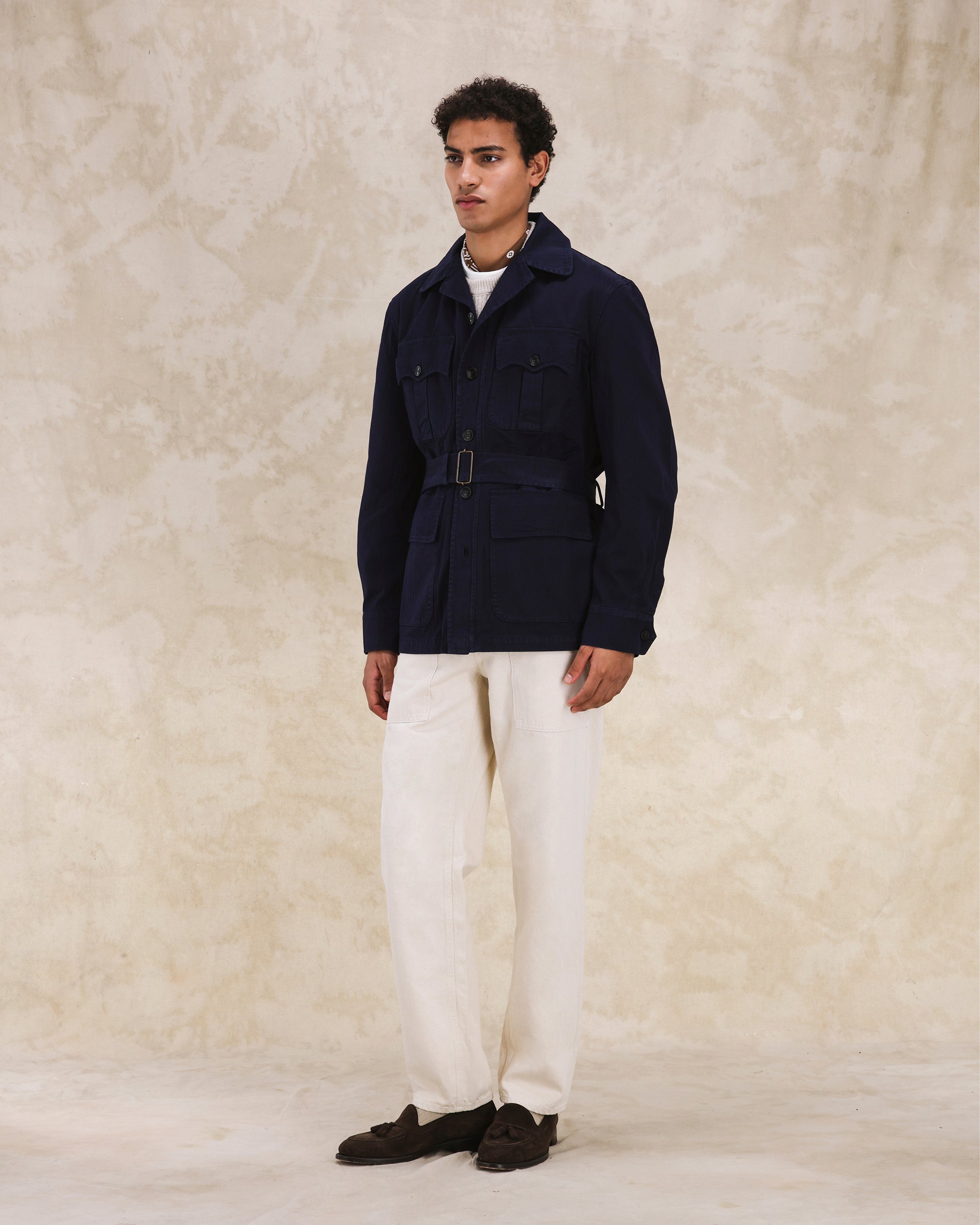 Clint Giacca Sahariana in Herringbone di Cotone