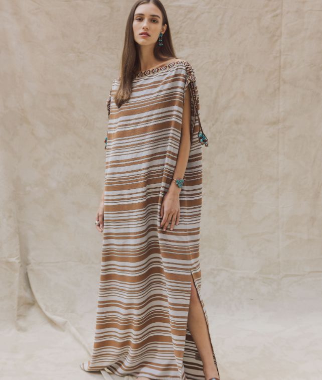 Danush Striped Dress with Turquoises Laces