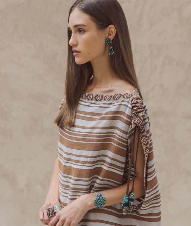 Danush Striped Dress with Turquoises Laces