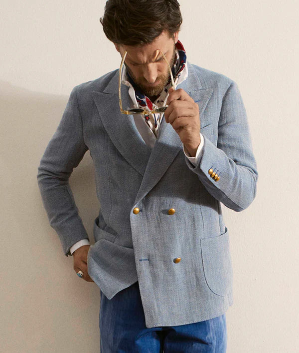 David Double-Breasted Linen Blend Jacket