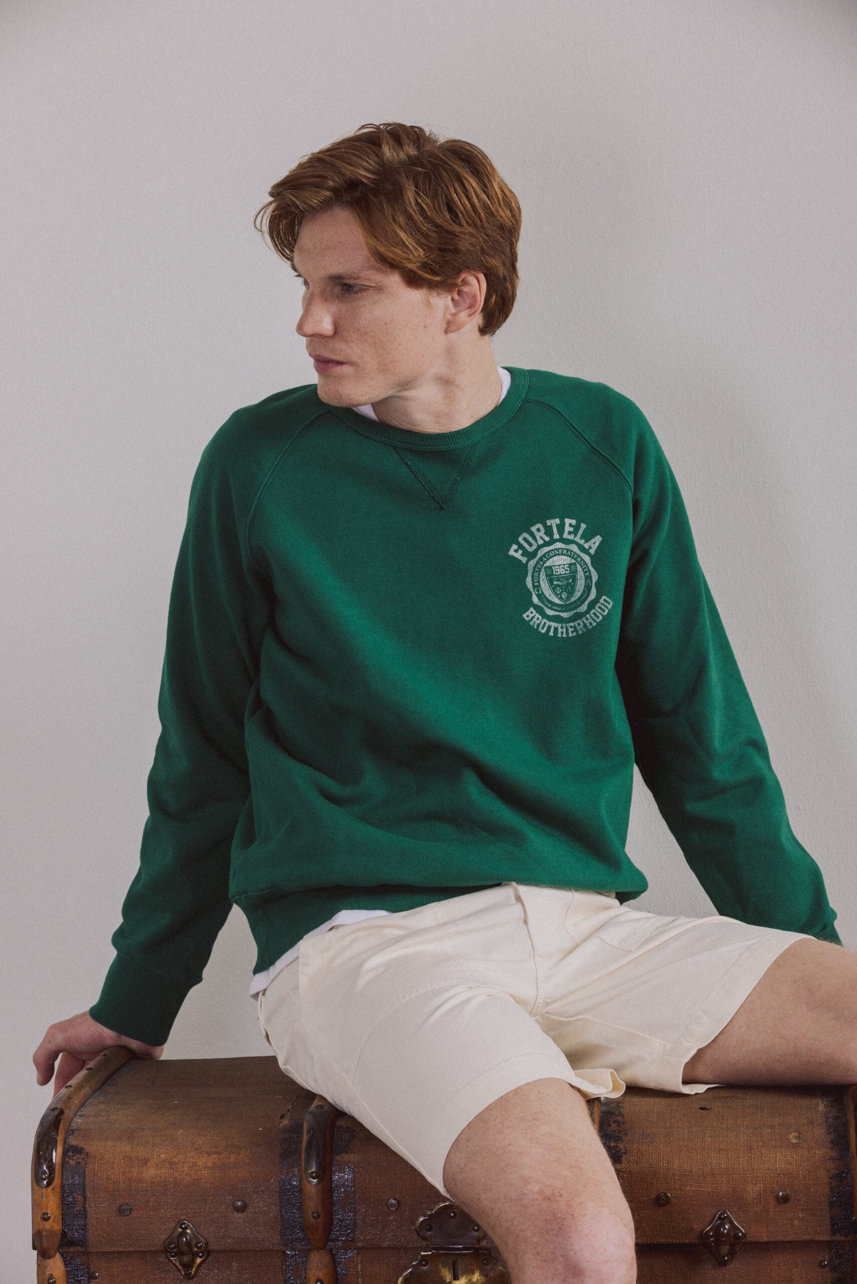 Harvard Crew Neck Fleece Jersey Sweatshirt with Raglan Sleeves