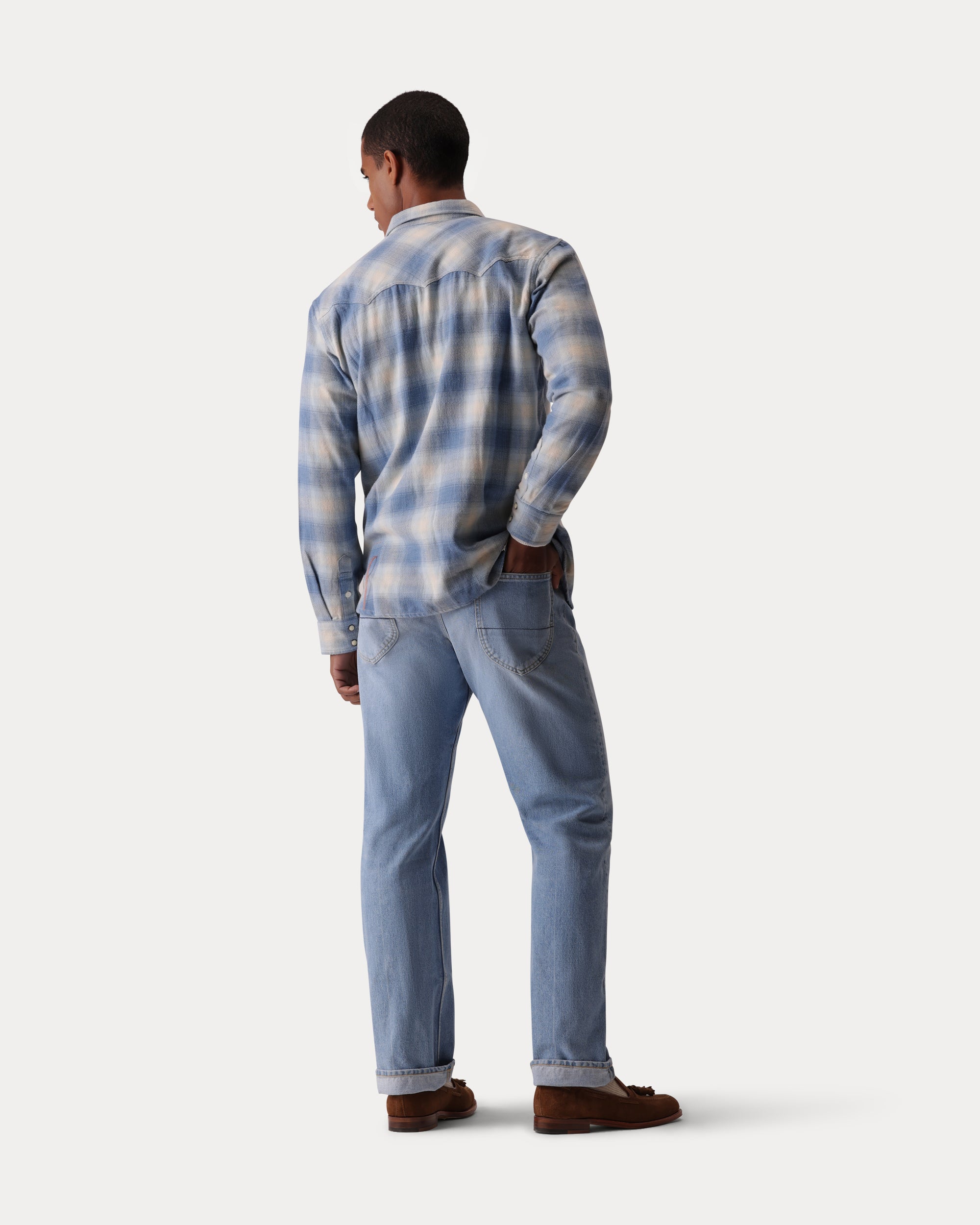 Josh Camicia in Cotton Plaid Western Shirt