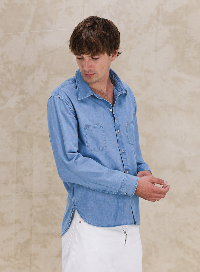 Liam Chambray Shirt with Rounded Pocket