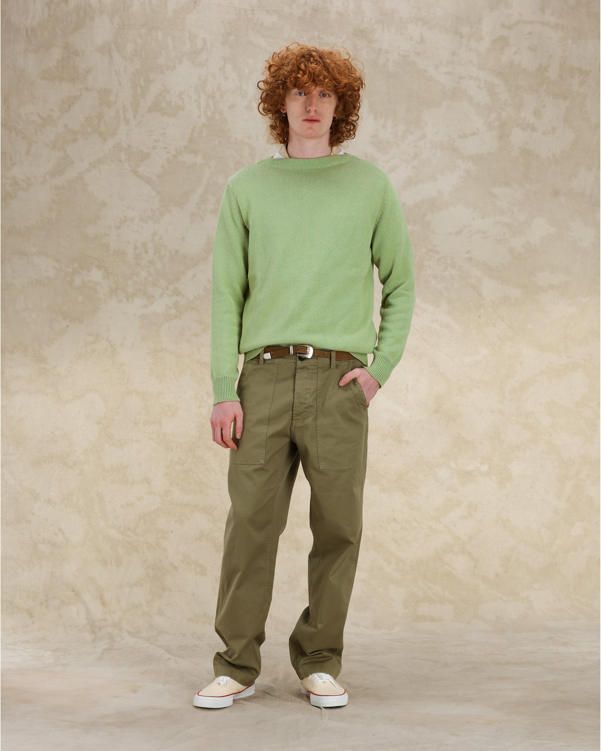 Newfatigue Pantaloni Fatigue In Herringbone di Cotone