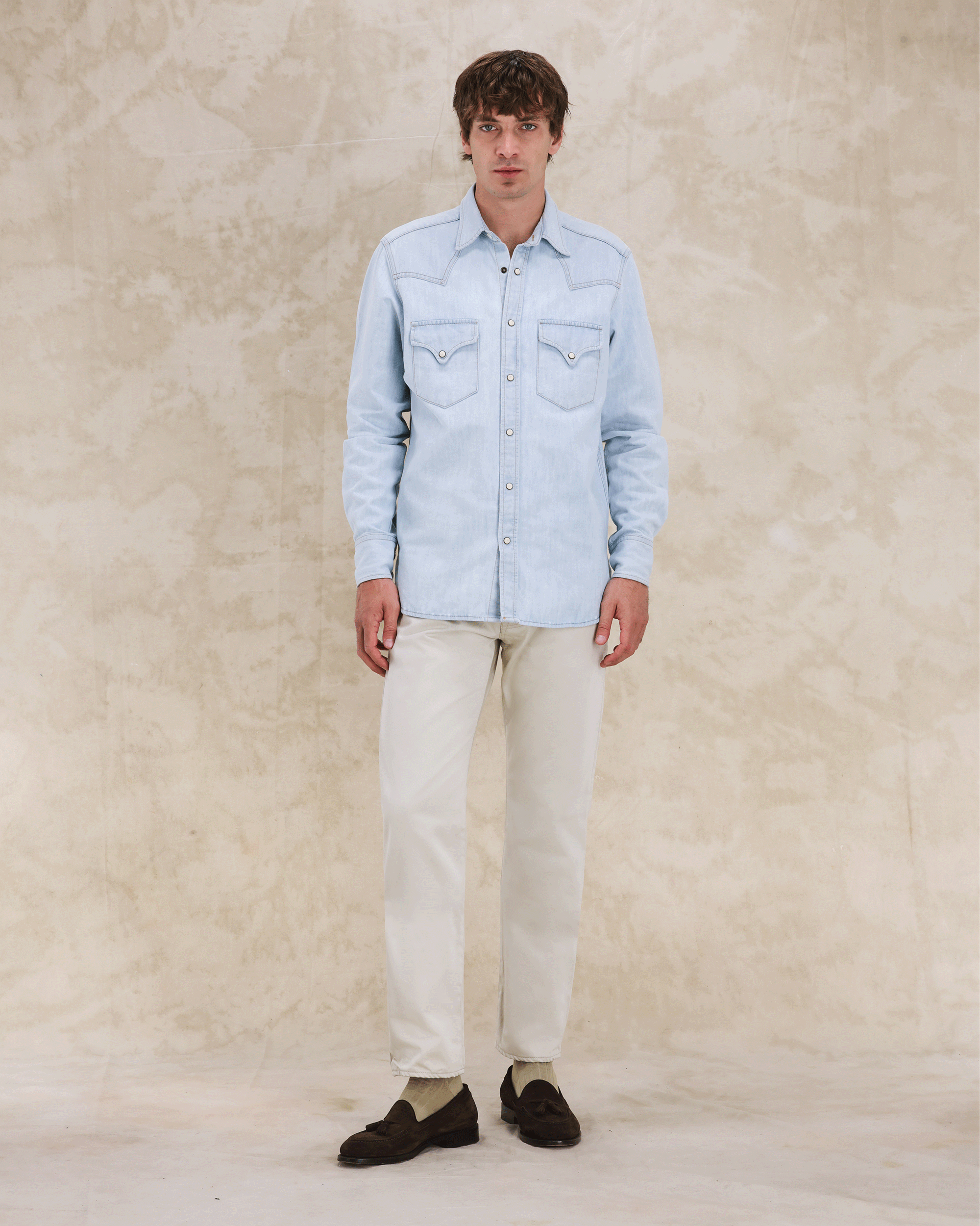 Ntex Camicia Texana In Denim Bleach Wash