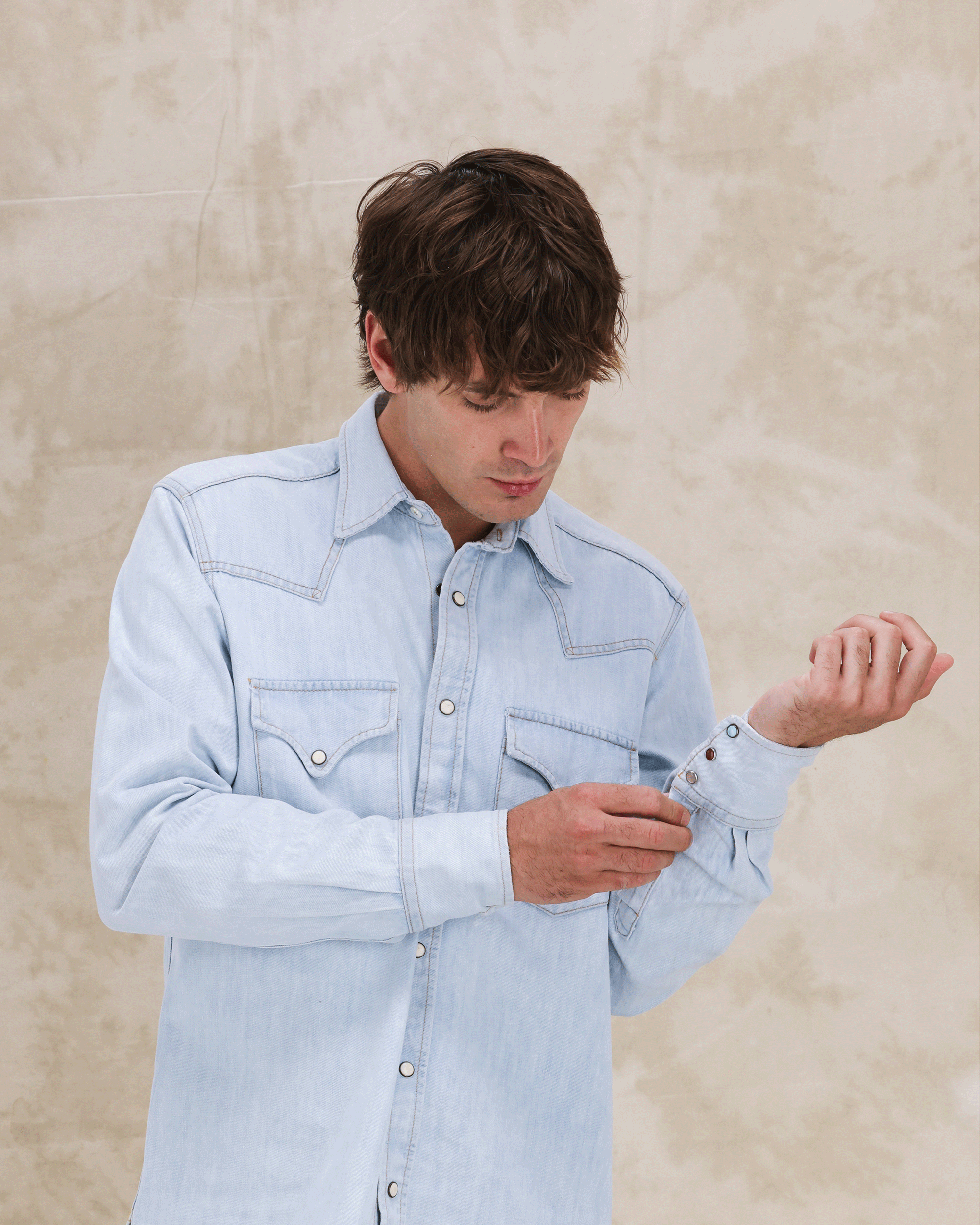 Ntex Camicia Texana In Denim Bleach Wash