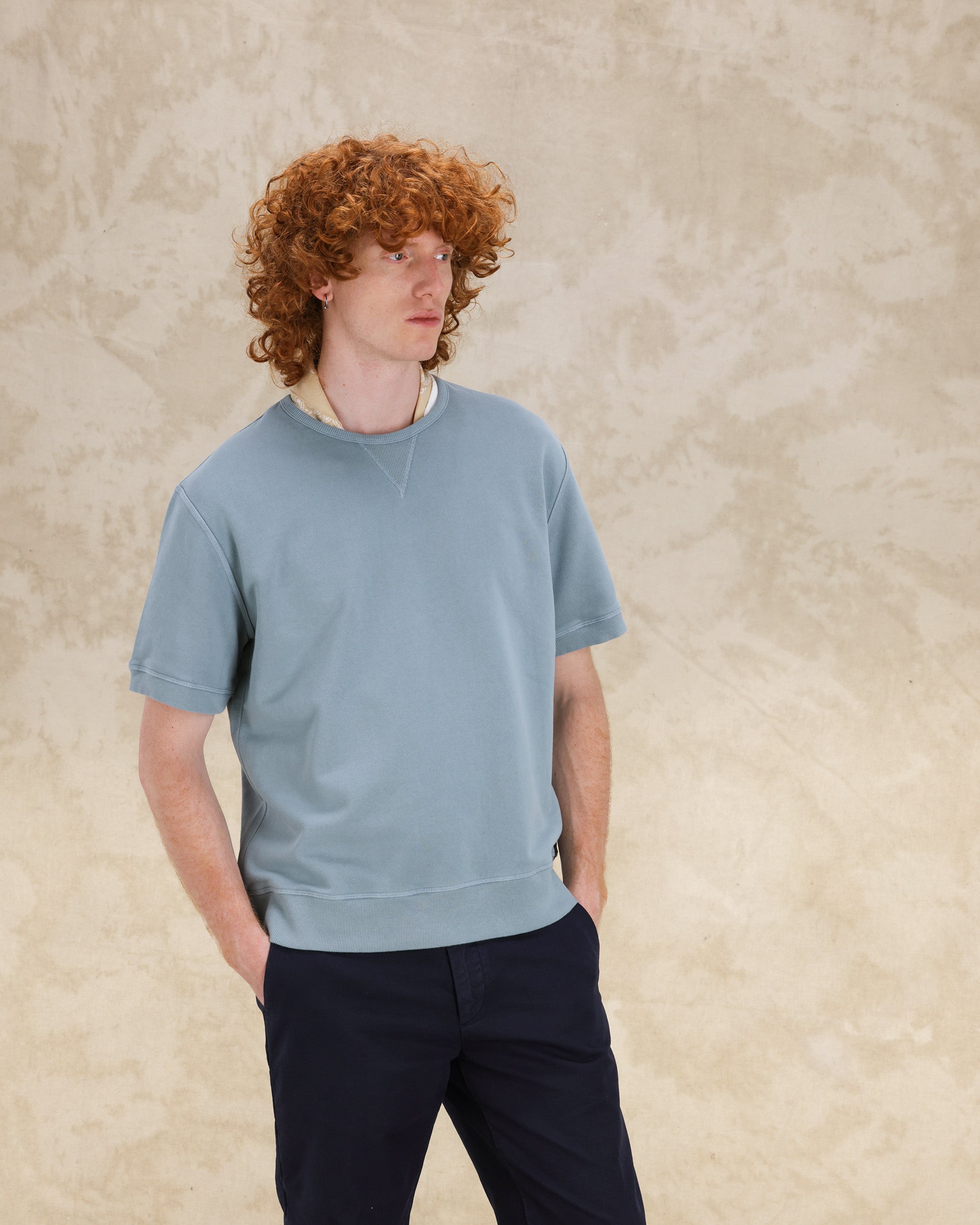 Ohio Felpa Girocollo in Jersey Garzato a Maniche Corte