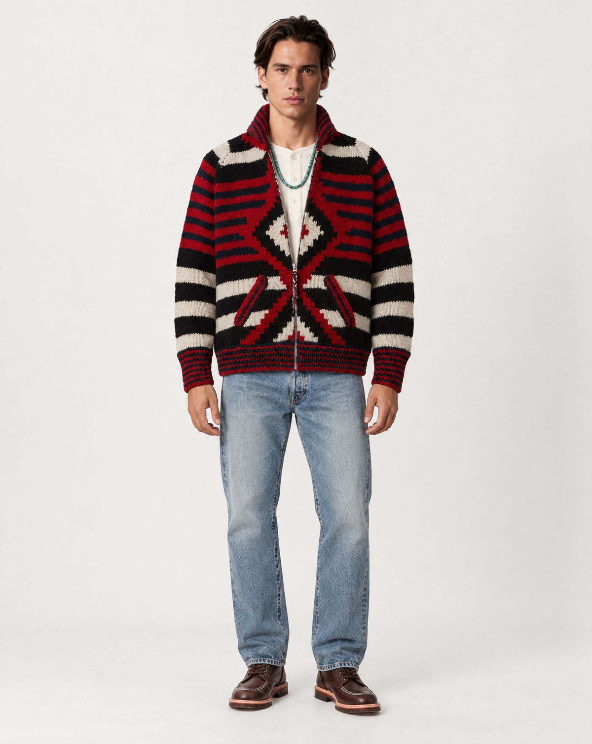 Chamula Merino Wool Diamond Zipper Cardigan