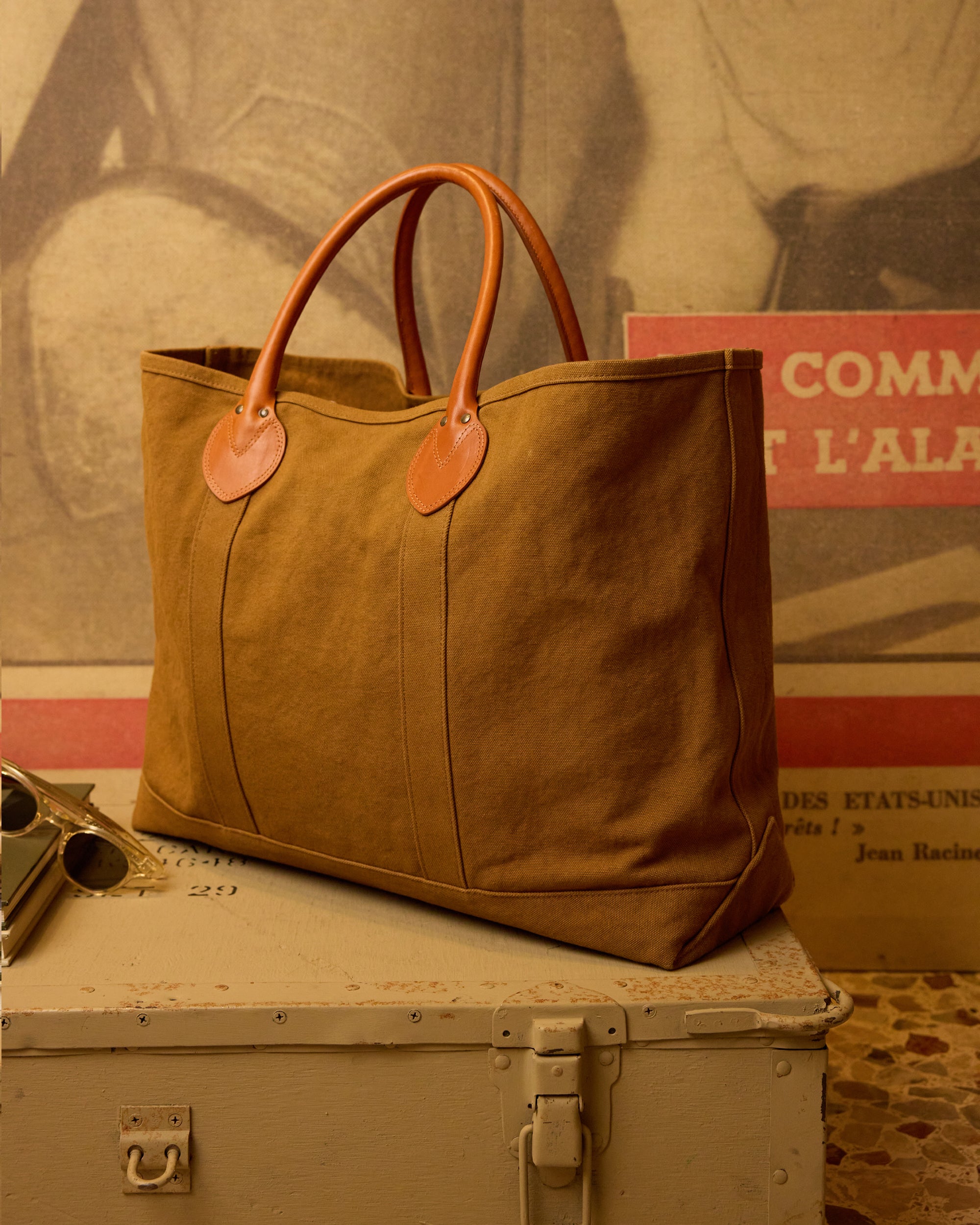 Port Borsa In Canvas con Manici in Pelle