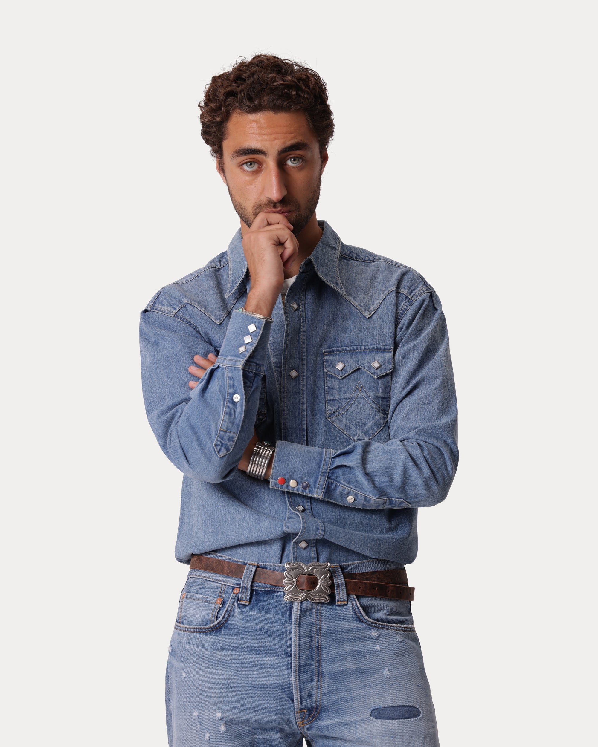 Redford Western Shirt in Japan Denim Stone Wash