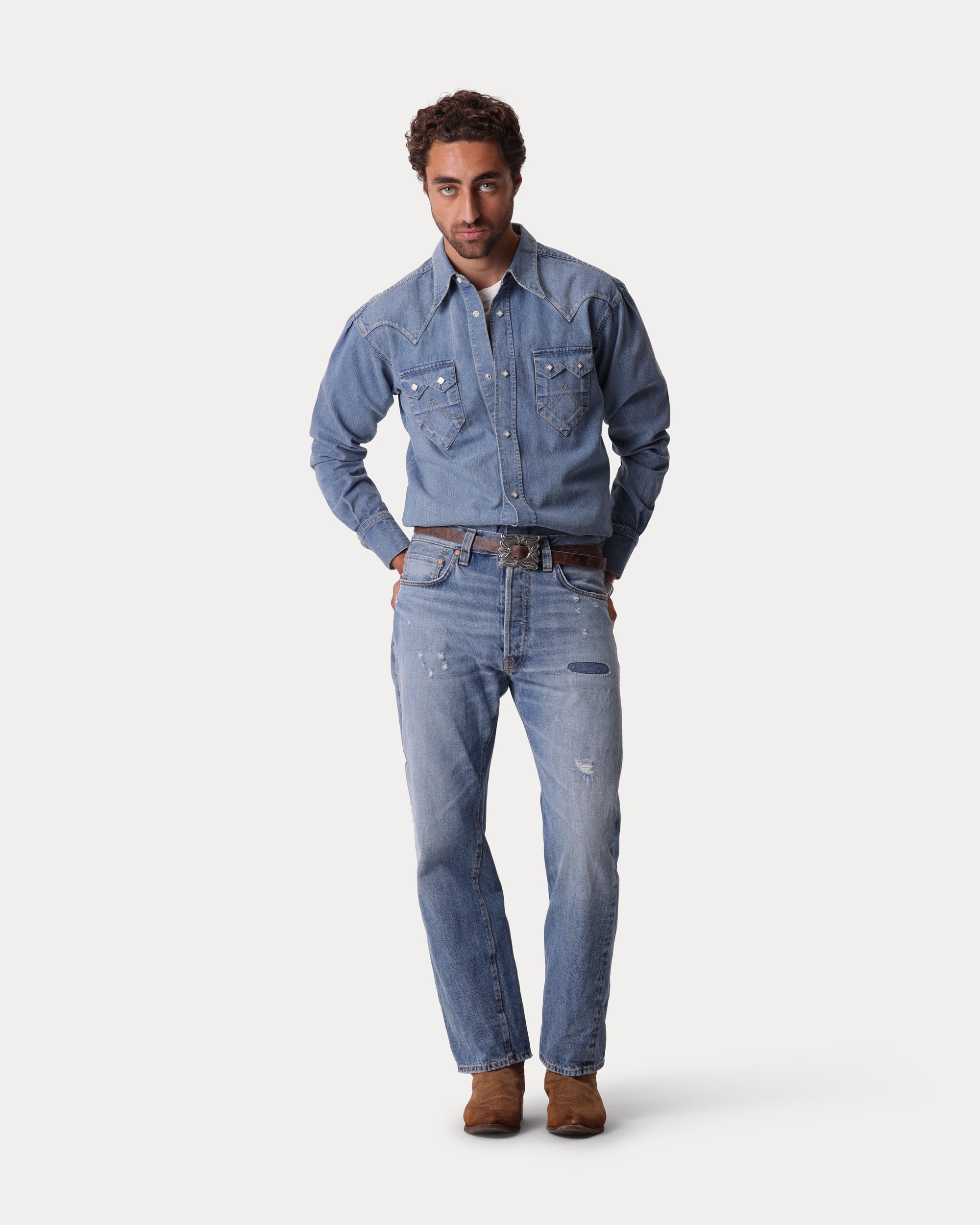 Redford Western Shirt in Japan Denim Stone Wash