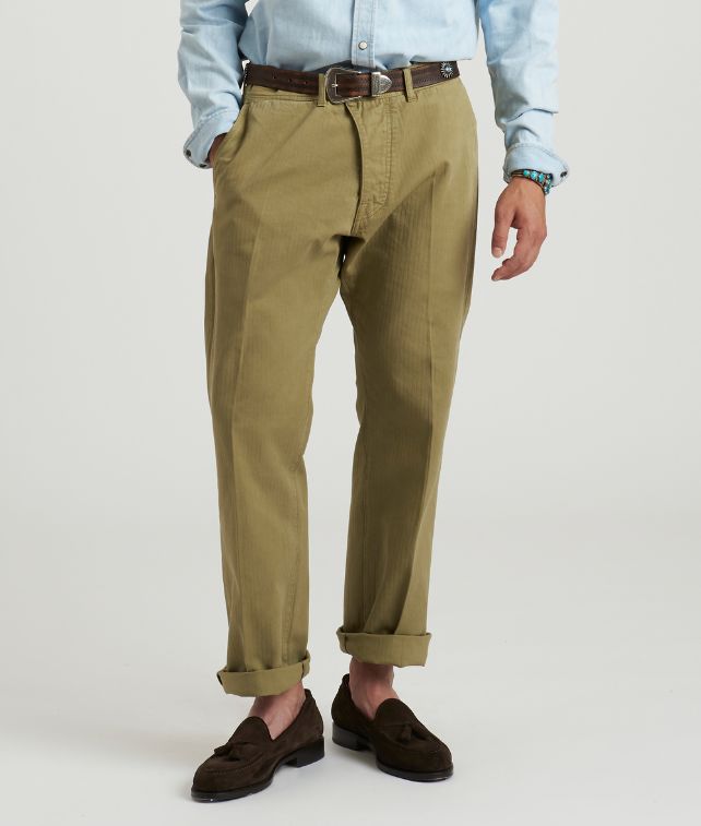 Reno Pantaloni In Herringbone di Cotone