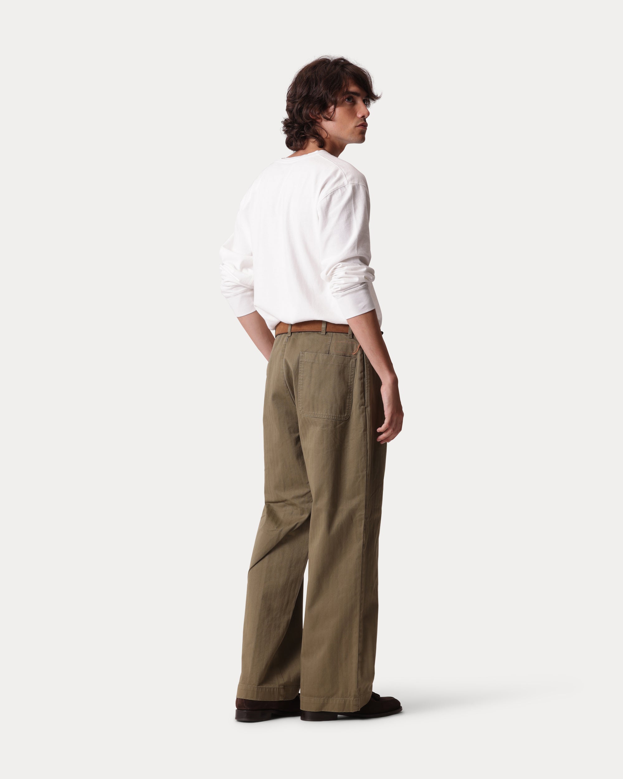 Silver Cotton Herringbone Trousers