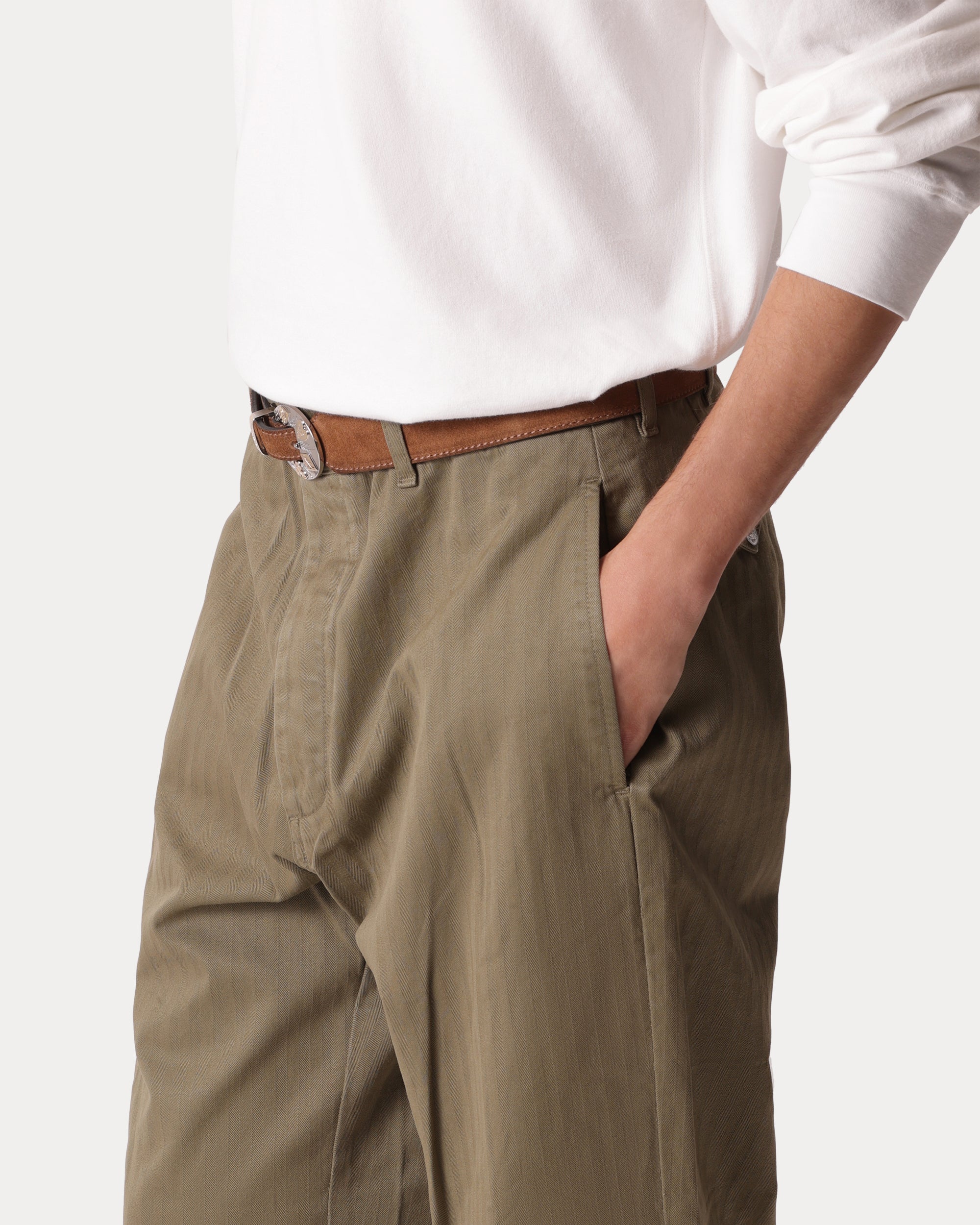Silver Cotton Herringbone Trousers