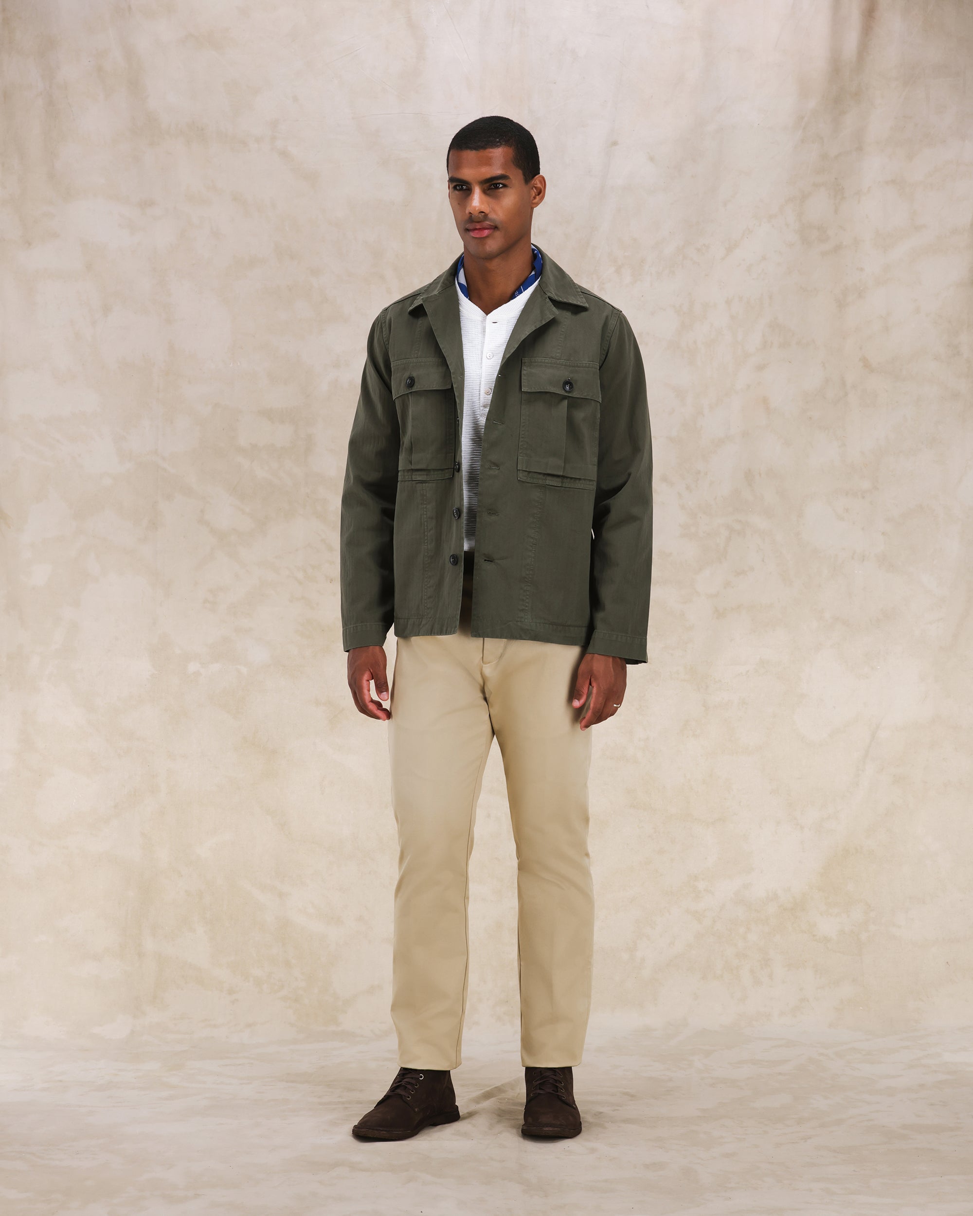 Solomon Overshirt In Herringbone Di Cotone