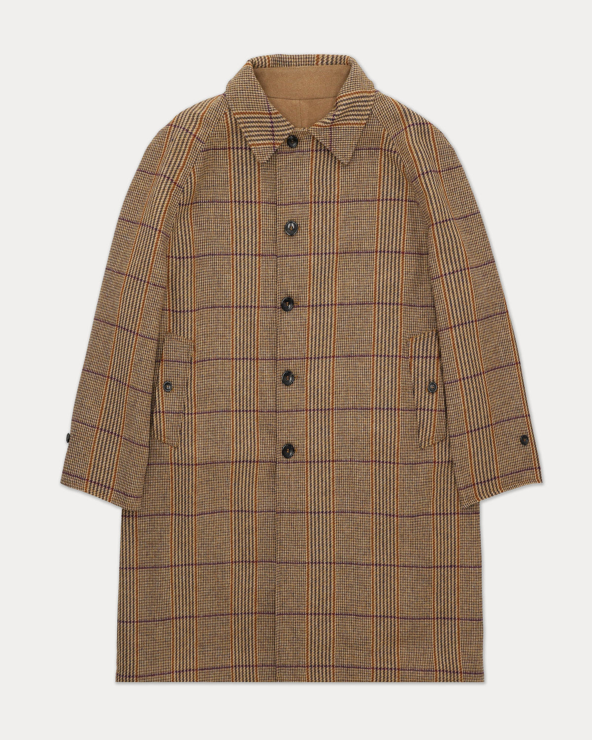 Stanford Reversible Single-Breasted Wool Check Coat