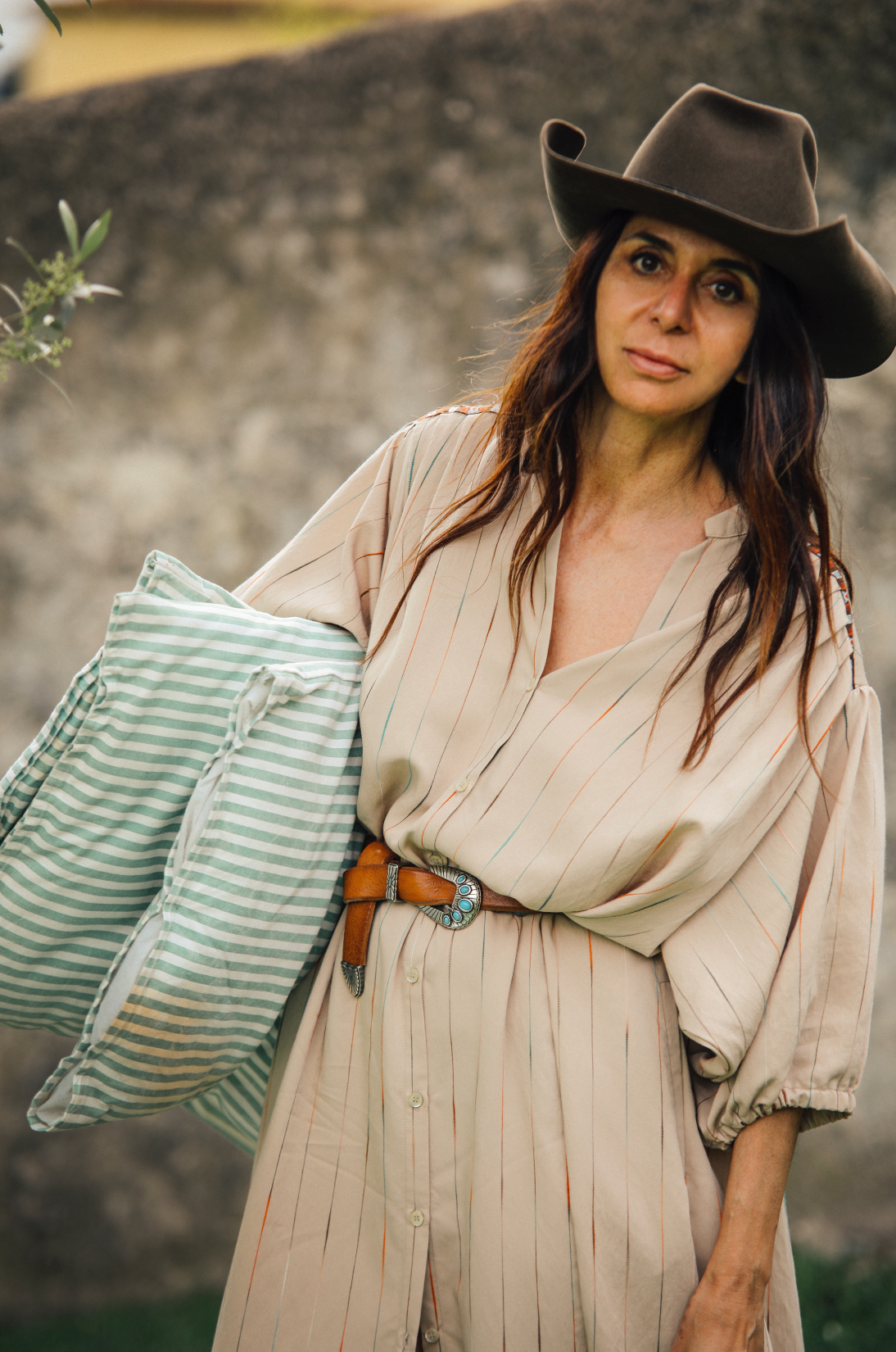 Vera Abito con Ricami con Motivo a Righe