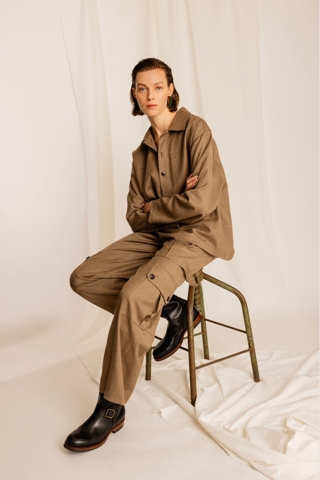 Jayda Pantaloni Militari Cargo In Fresco Lana