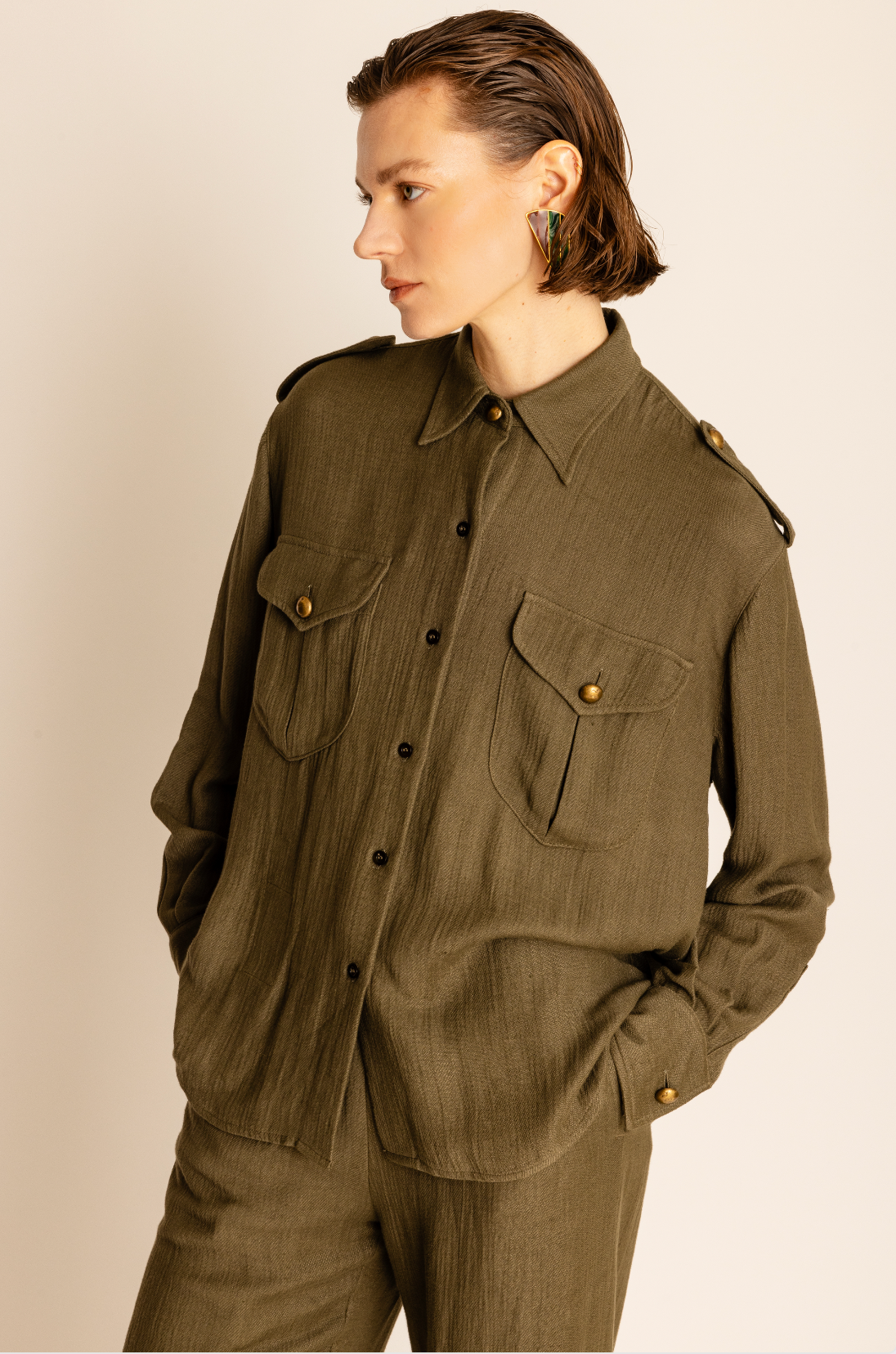 Luke Camicia Sahariana In Lino E Viscosa