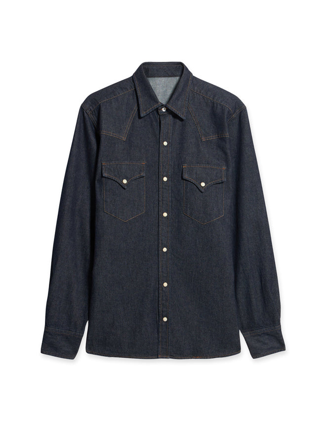 Ntex Camicia Texana In Denim Indigo Rinse