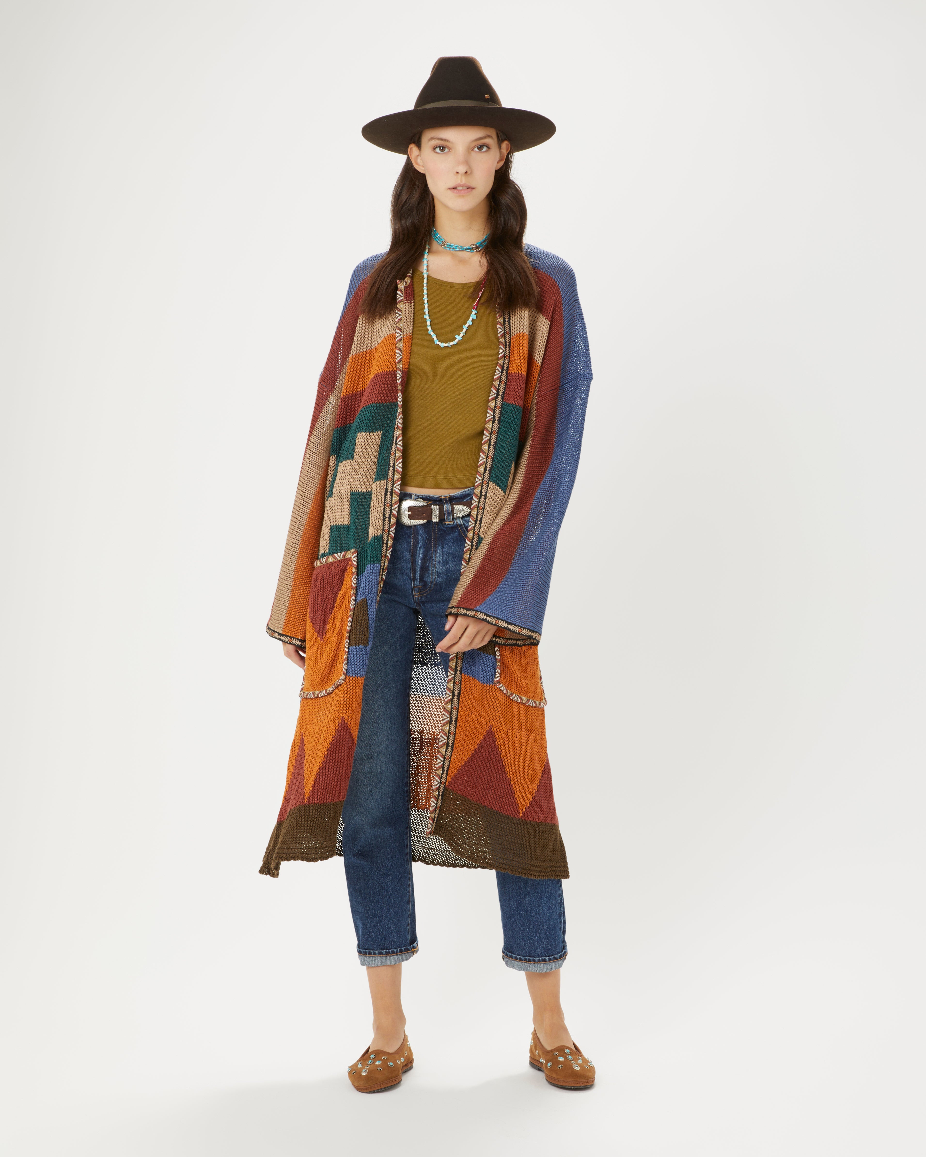 Lara Maxi Cardigan Multicolor In Maglia Di Lino