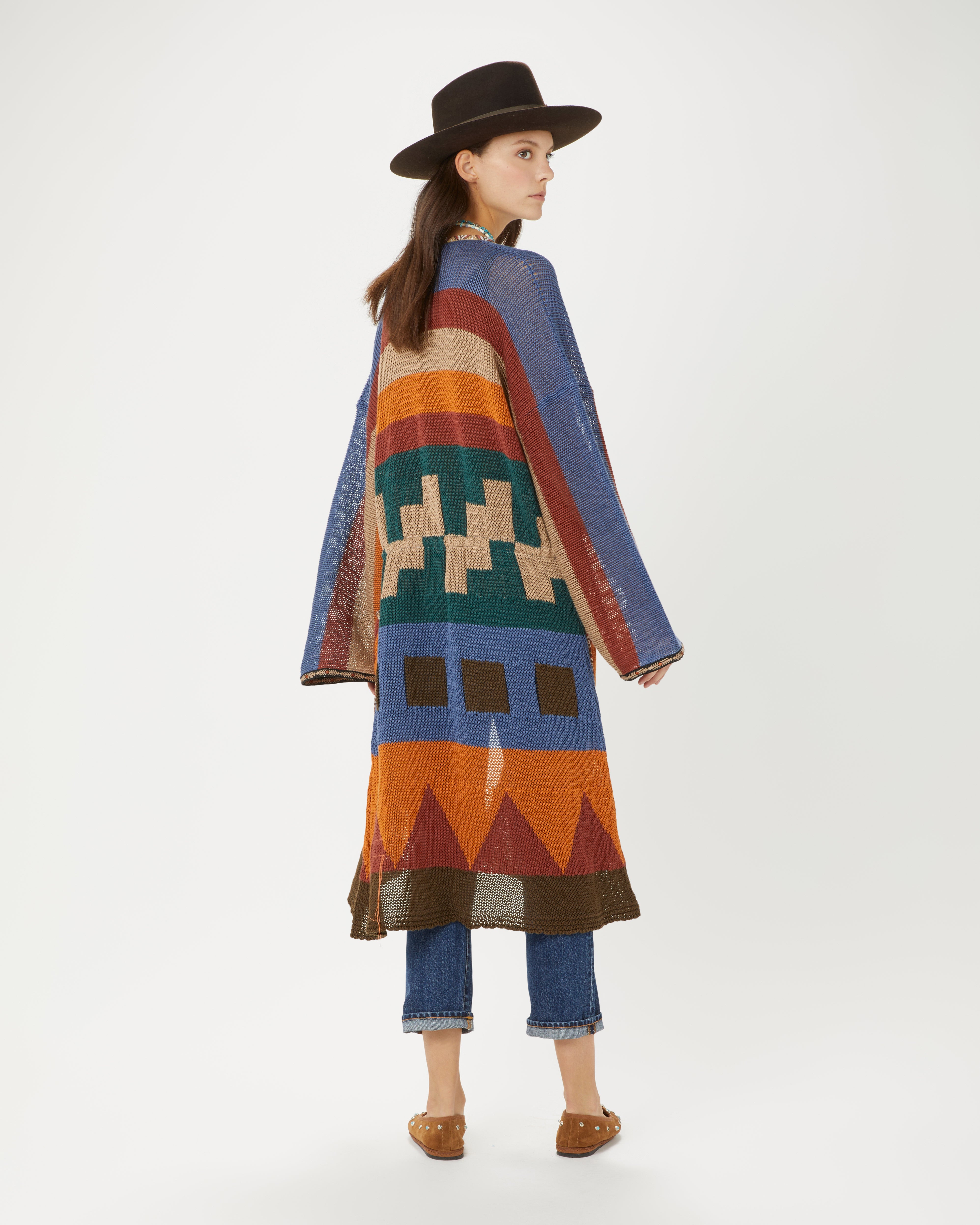 Lara Maxi Cardigan Multicolor In Maglia Di Lino
